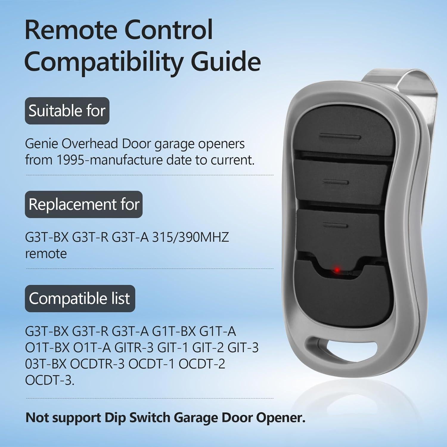 Control Remoto de Garaje Genie G3T-BX G3T-R 2 Unidades 315/390MHz