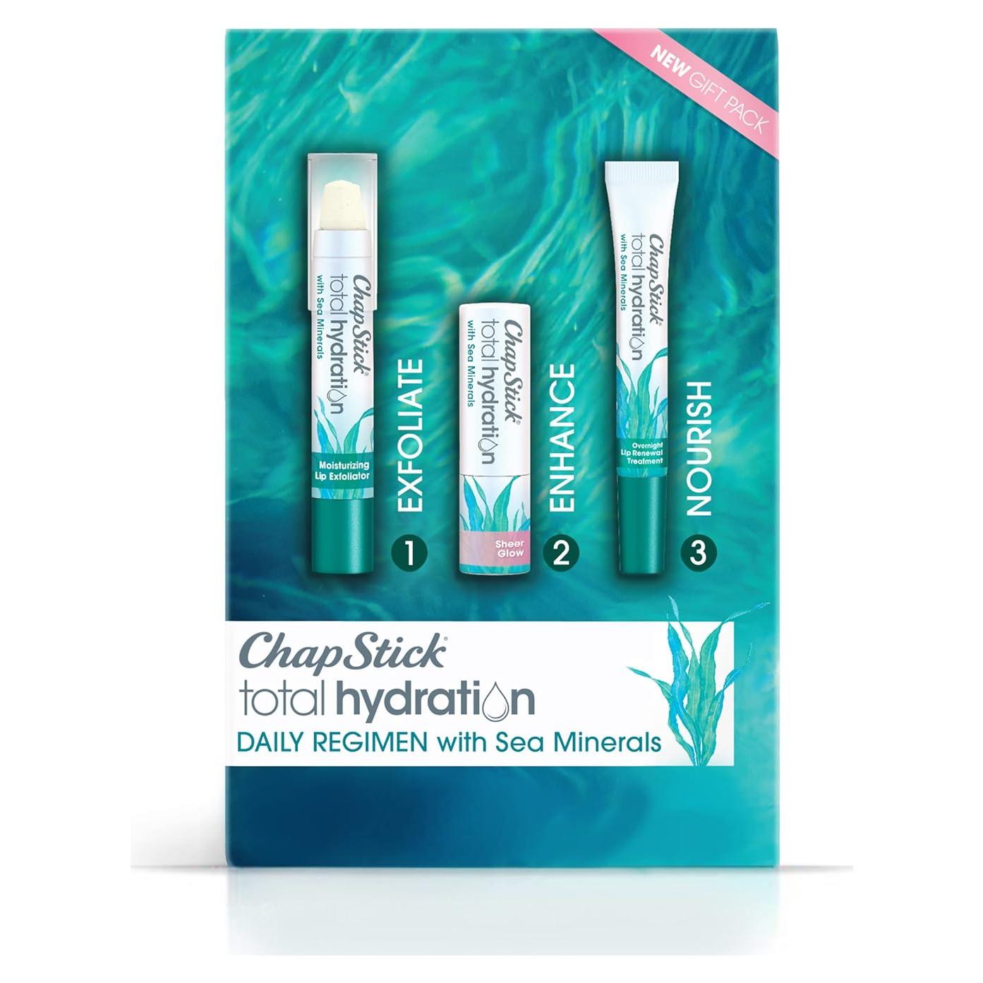 Paquete de regalo ChapStick Total Hydration 3 en 1 - Hidratante, Exfoliante y Tinte