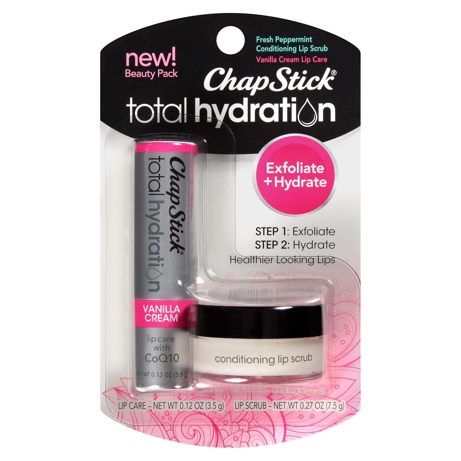 ChapStick Hidratación Total Bálsamo Labial 3.4g y Exfoliante 7.6g