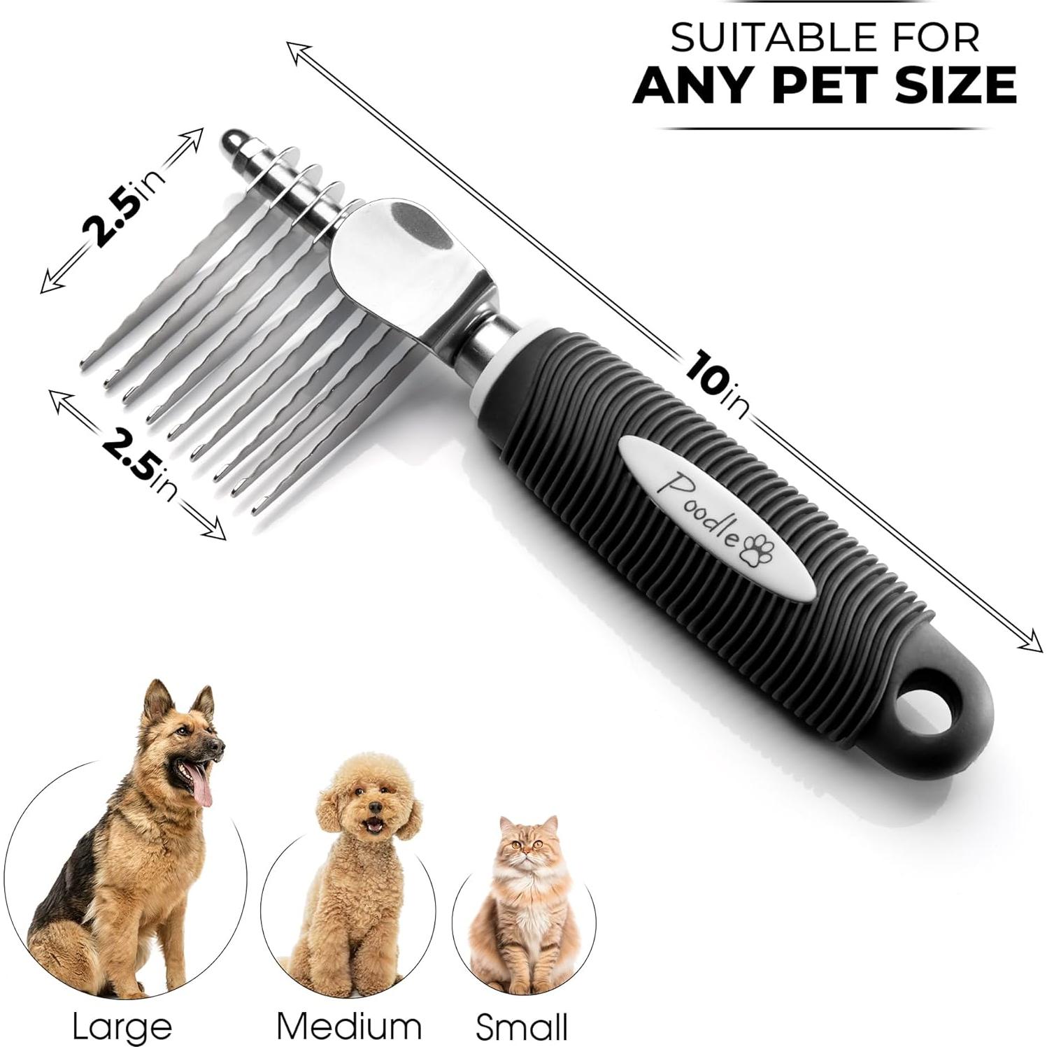 Rastrillo Deshedding Poodlie para Perros y Gatos - Cuchillas de Acero 6.35 cm