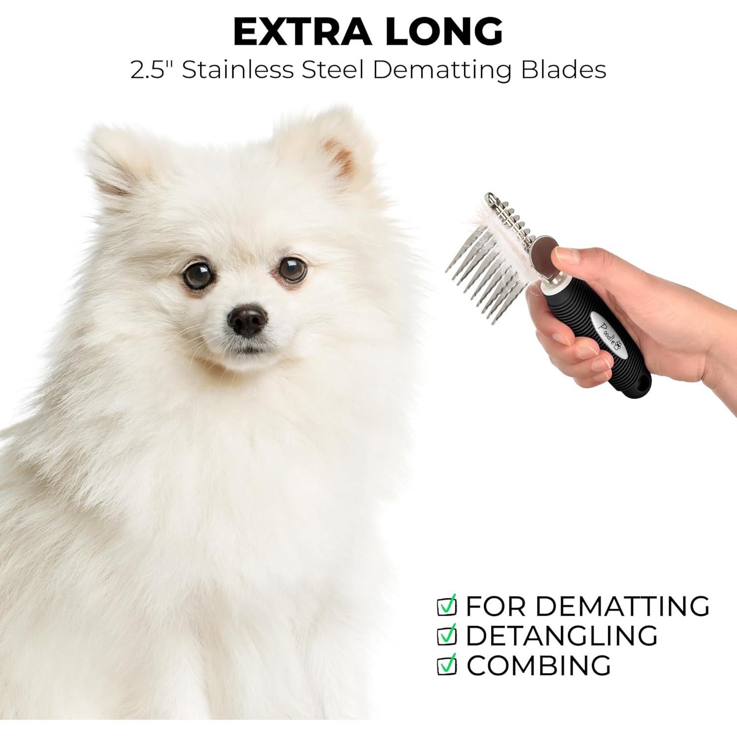 Rastrillo Deshedding Poodlie para Perros y Gatos - Cuchillas de Acero 6.35 cm