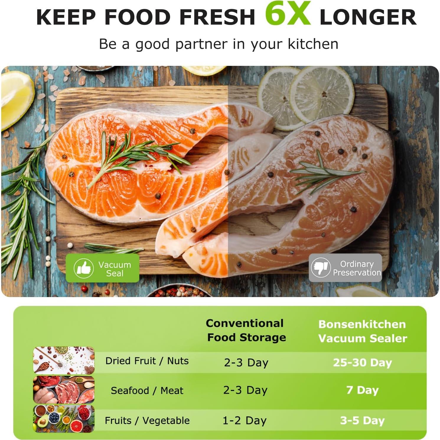 Selladora al Vacío Bonsenkitchen V100-T 4 en 1 Compacta Plata