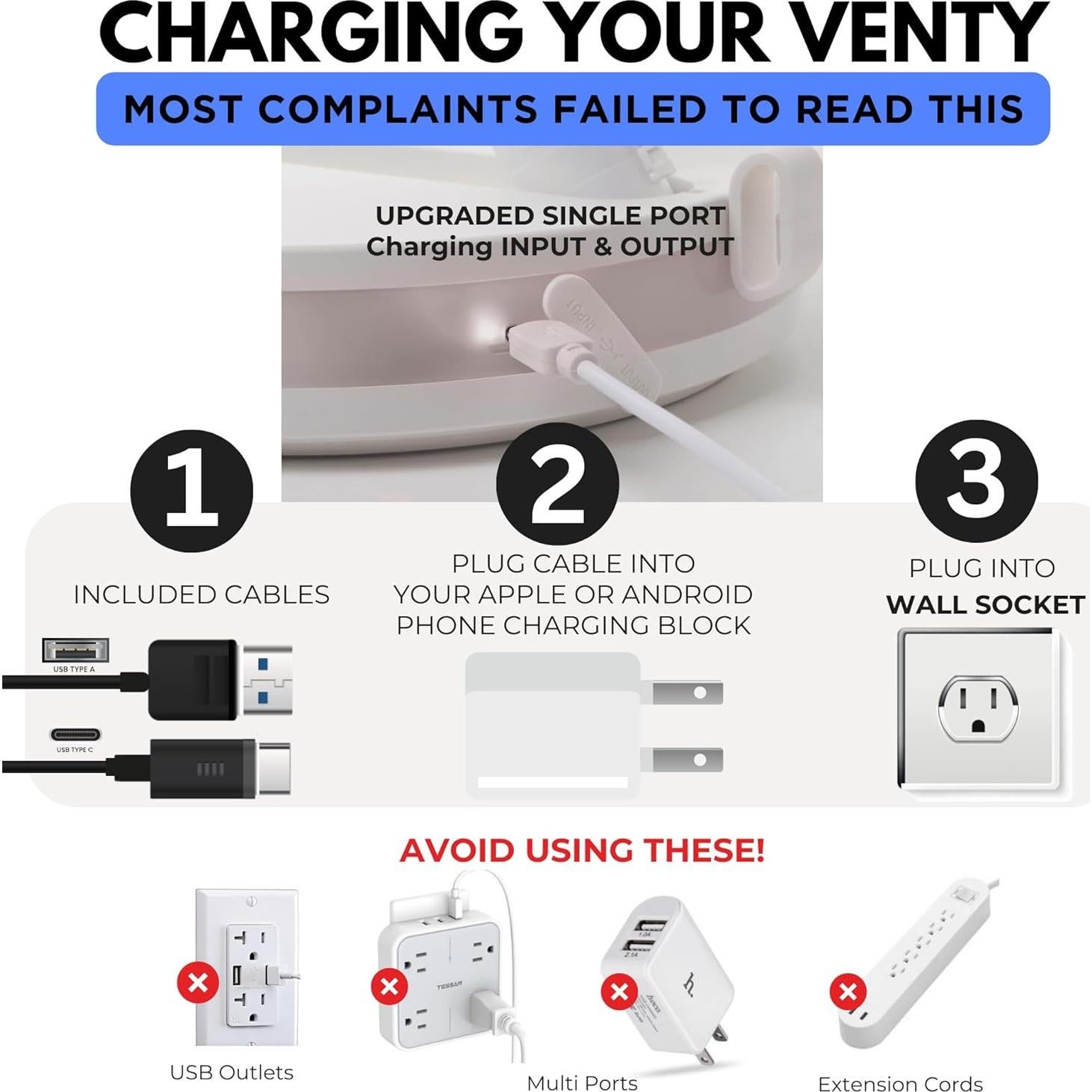 Ventilador Portátil VENTY - Inalámbrico 4 Velocidades LED