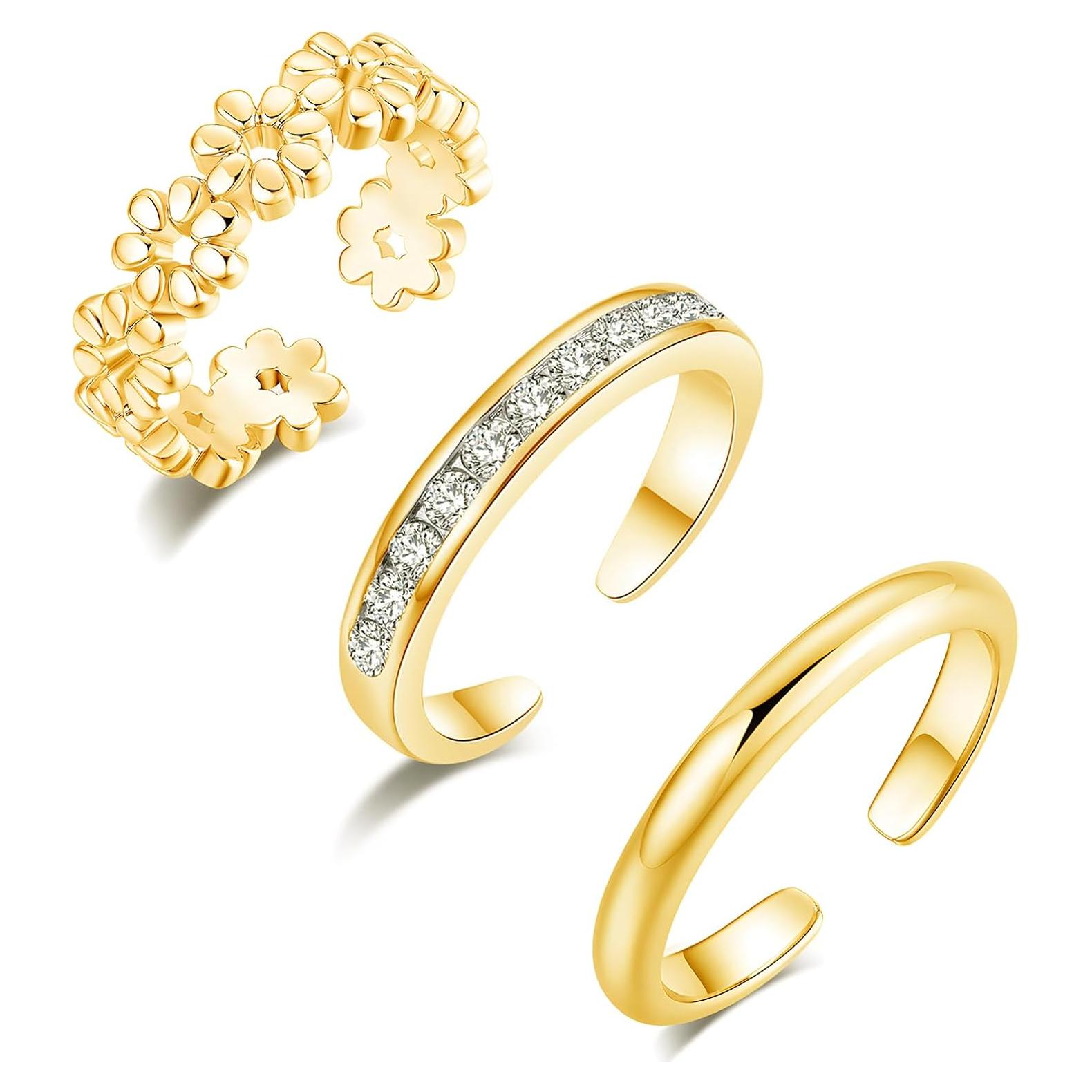 Juego de 3 Anillos para Dedos de los Pies Sfoni Oro 18K Ajustables