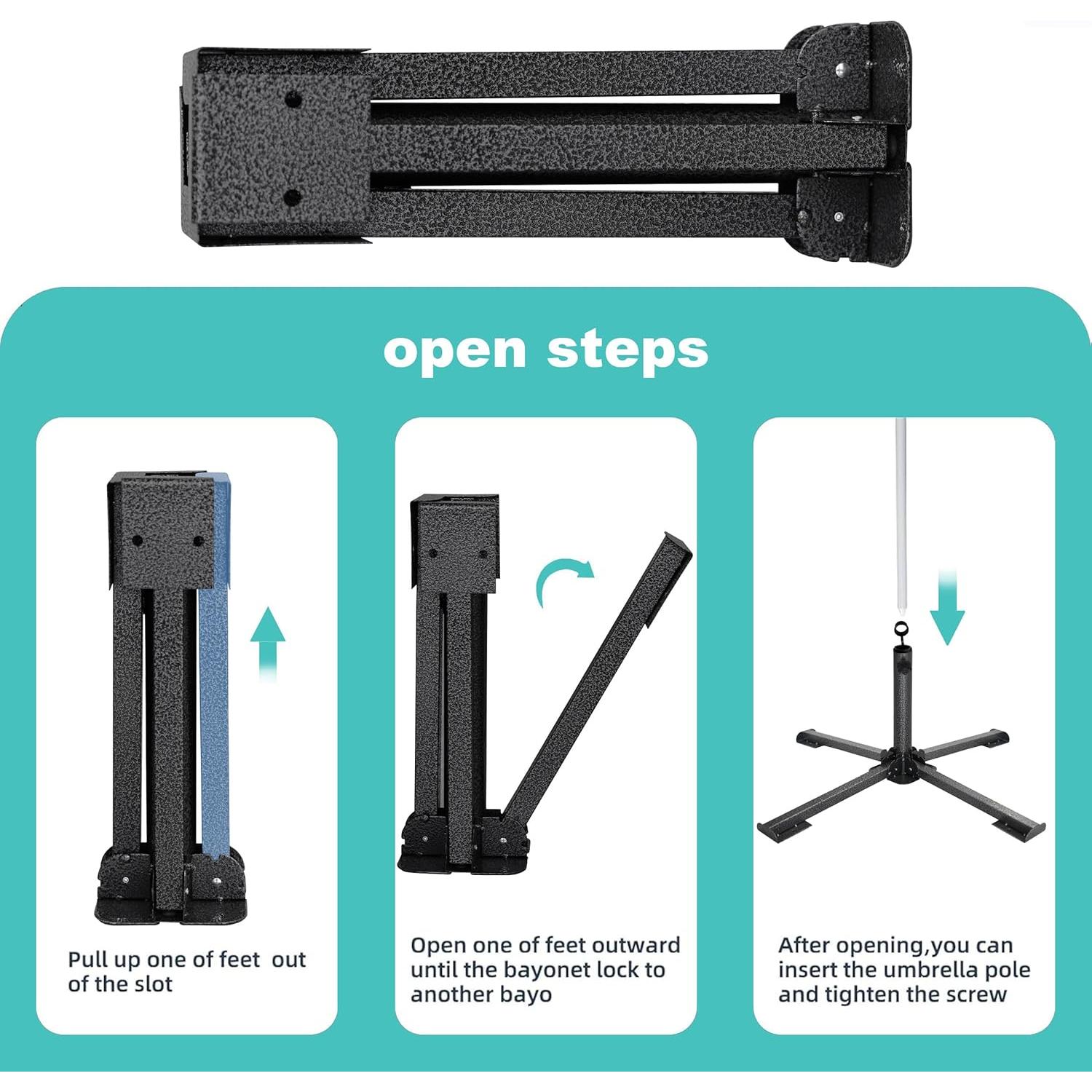 AMMSUN Foldable Portable Beach Umbrella Stand-Portable Patio Umbrella Base Holder,Iron Patio Umbrella Stand for Courtyard,Garden,Beach,Grass (Black)