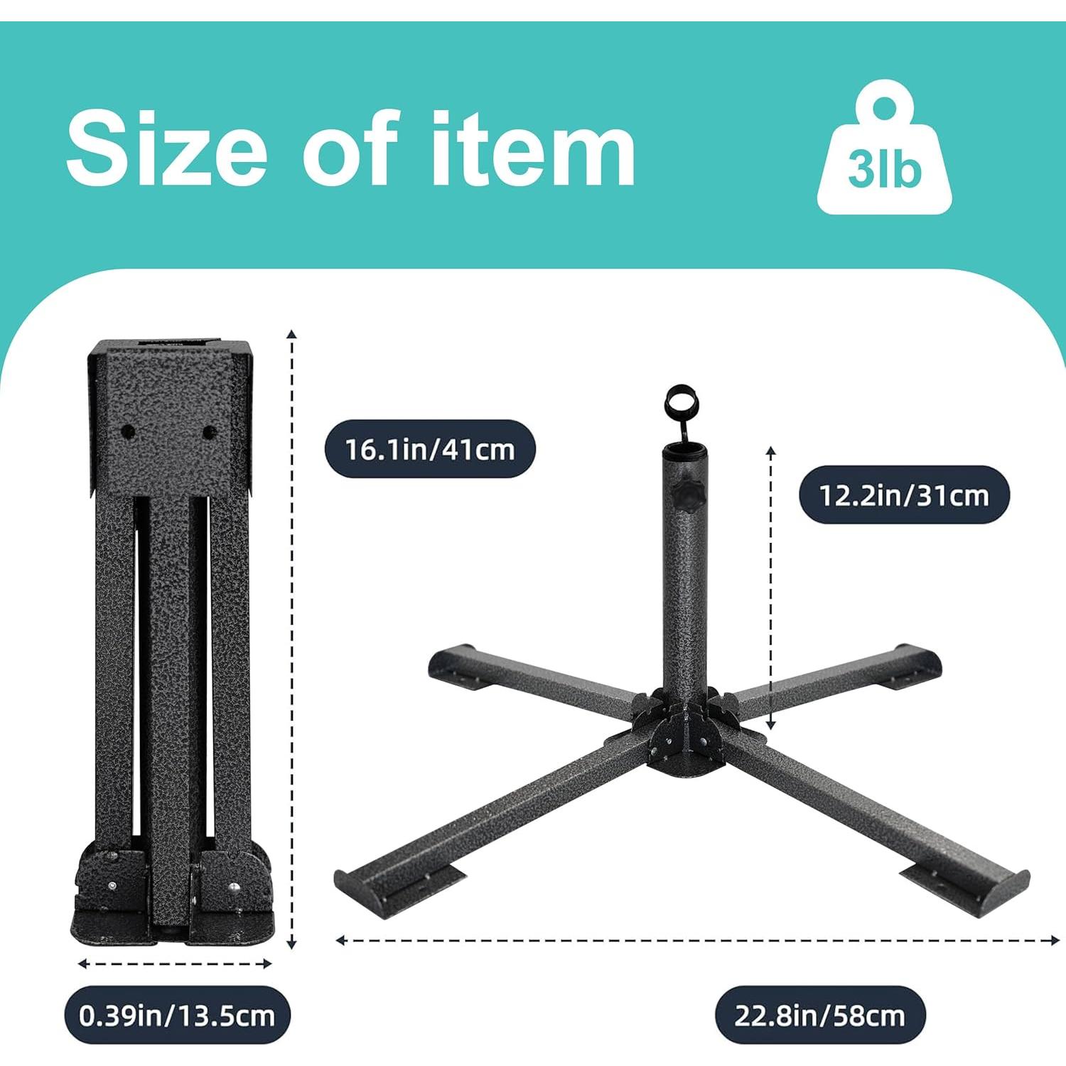 AMMSUN Foldable Portable Beach Umbrella Stand-Portable Patio Umbrella Base Holder,Iron Patio Umbrella Stand for Courtyard,Garden,Beach,Grass (Black)