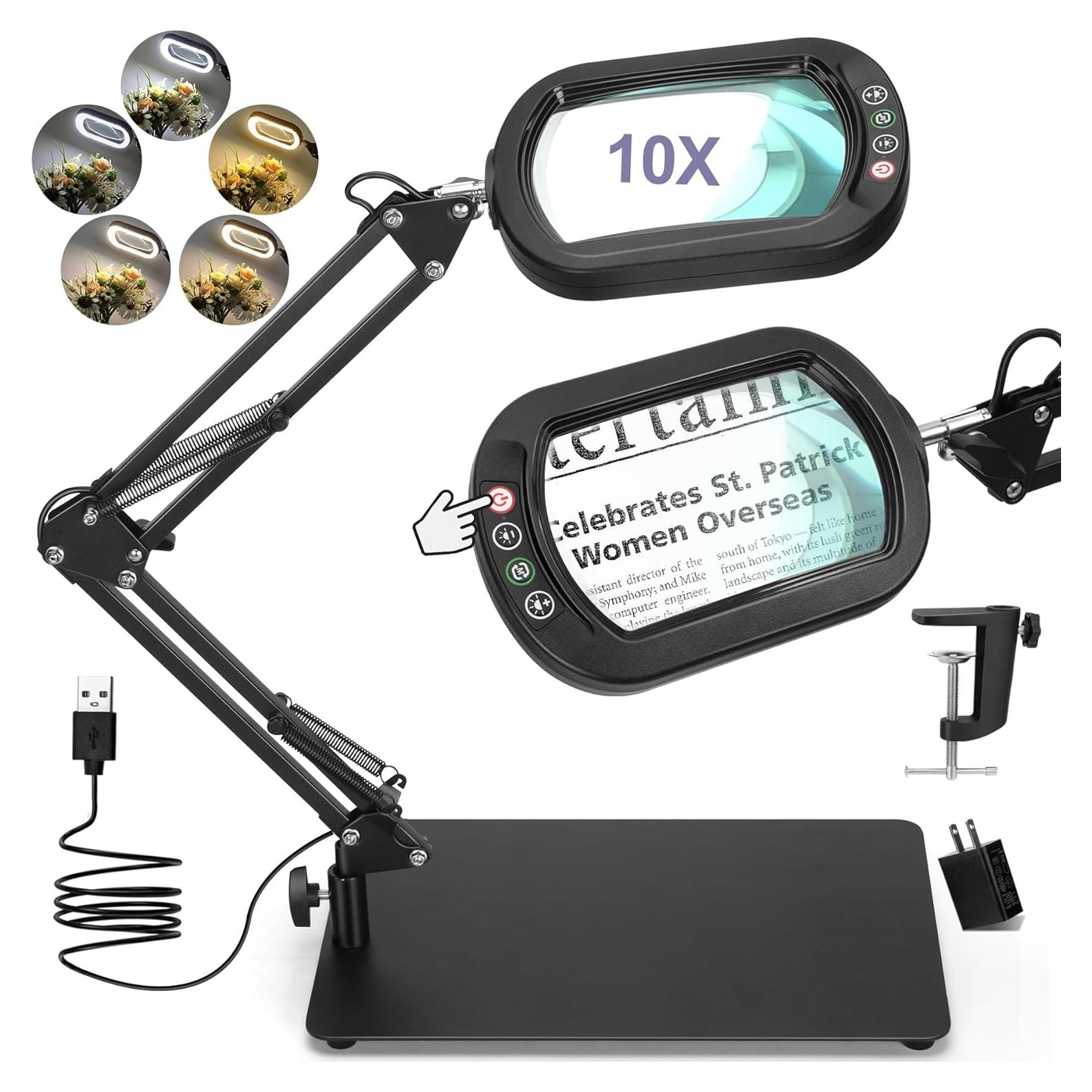 Lupa Drdefi 10X con Luz LED y Soporte Abrazadera