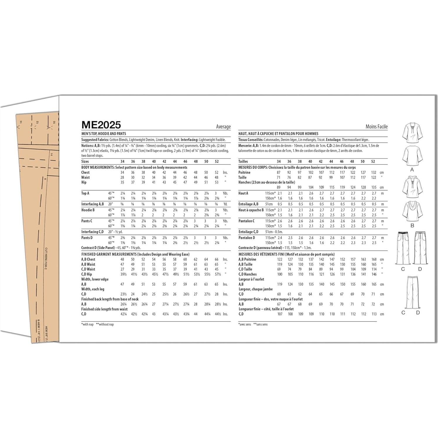 Patrón de Costura McCall's ME2025 para Hombre Tallas 34-42