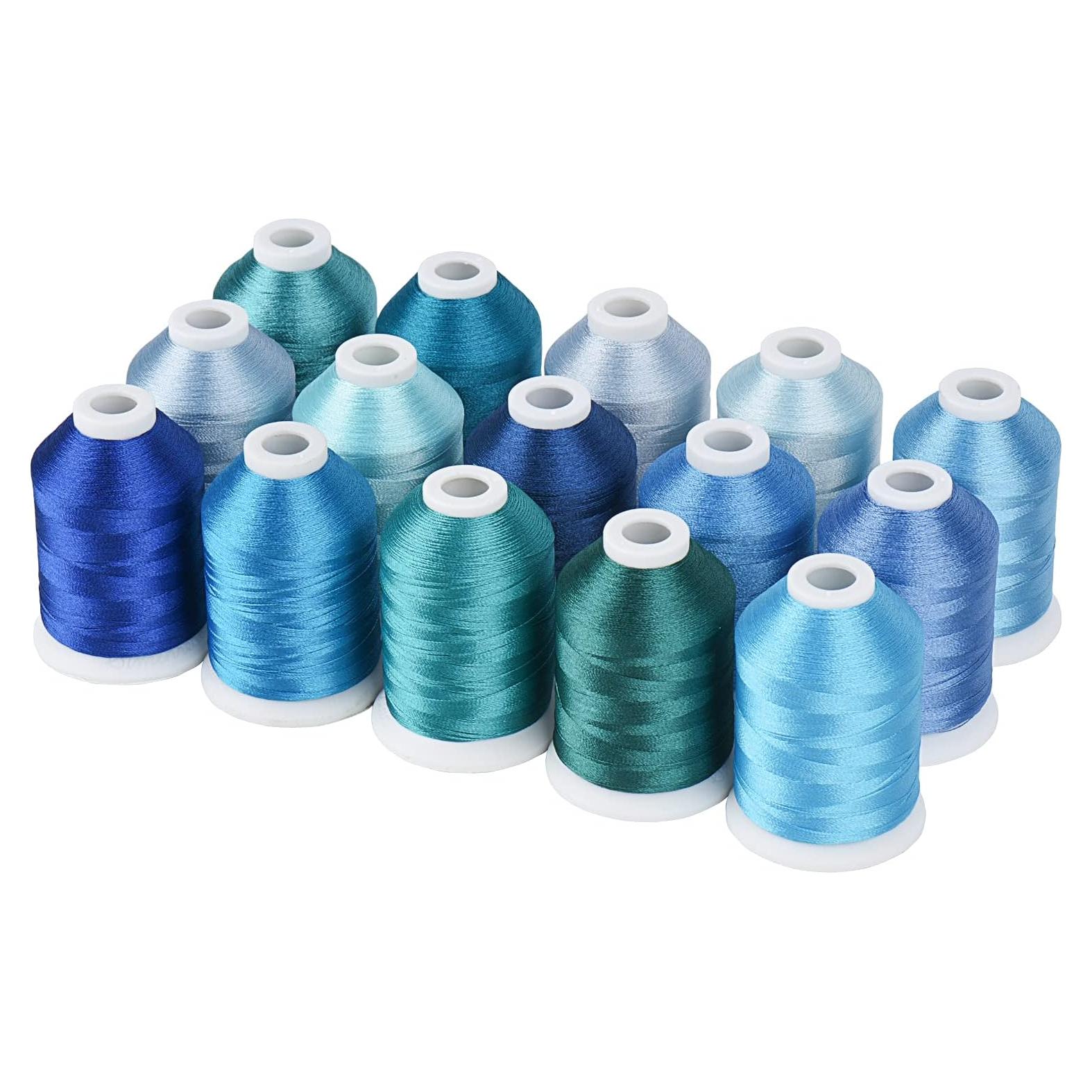 Juego de 15 Bobinas de Hilo de Bordado Simthread 1000m Azul