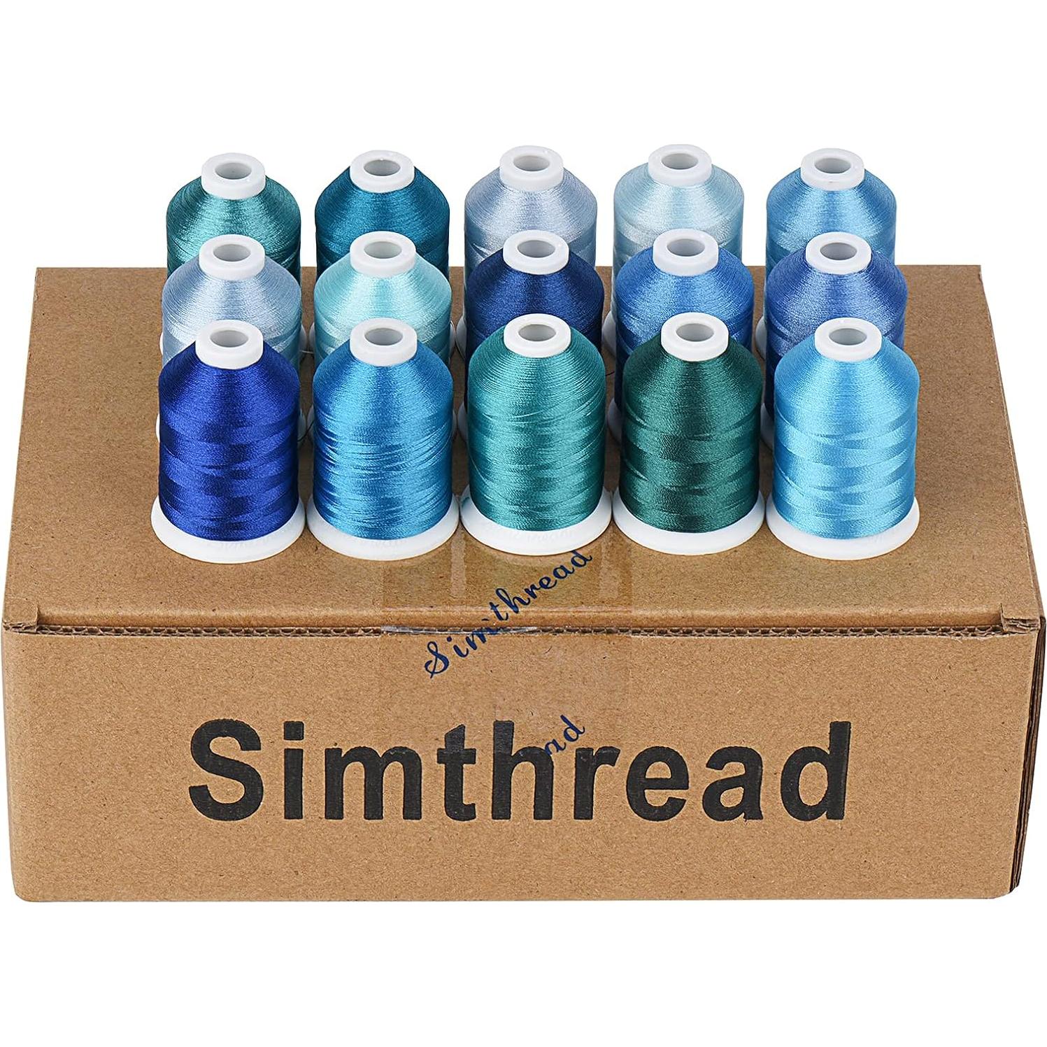 Juego de 15 Bobinas de Hilo de Bordado Simthread 1000m Azul