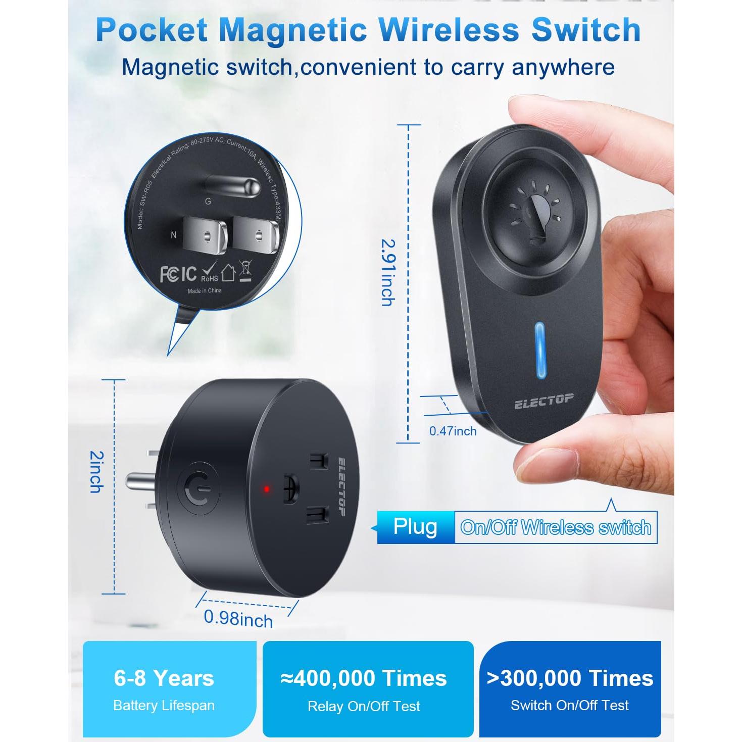 Enchufe Inalámbrico Control Remoto ELECTOP 15A 1500W Negro