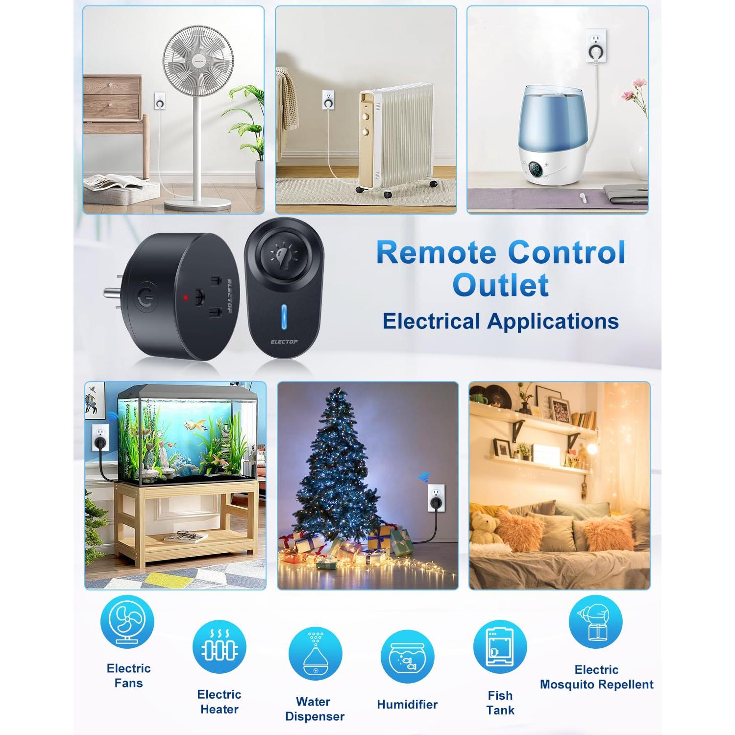 Enchufe Inalámbrico Control Remoto ELECTOP 15A 1500W Negro