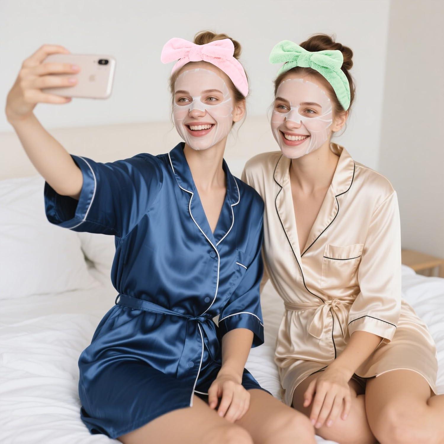 Cintas para la cabeza de spa 8 paquetes Verde y Rosa