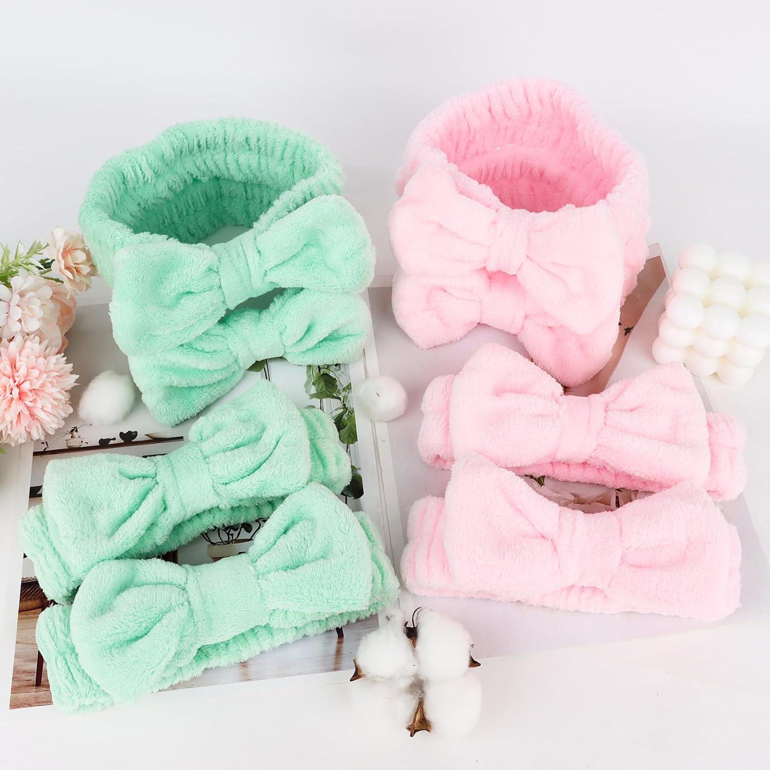 Cintas para la cabeza de spa 8 paquetes Verde y Rosa