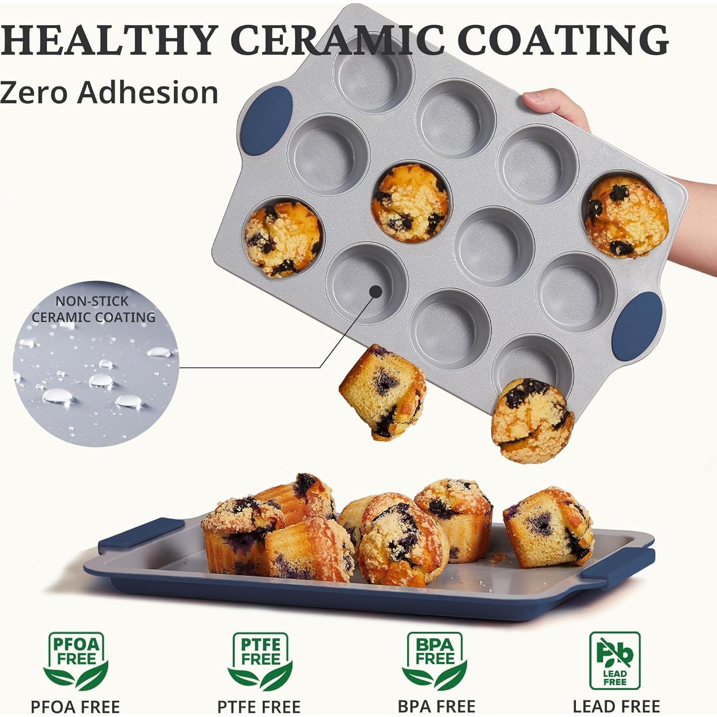 Sartén de Muffin BRONYPRO 12 Tazas Cerámica Antiadherente Azul