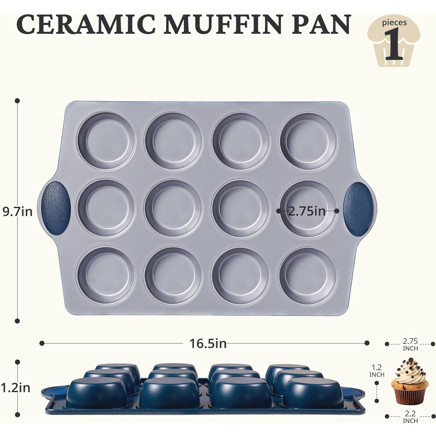 Sartén de Muffin BRONYPRO 12 Tazas Cerámica Antiadherente Azul