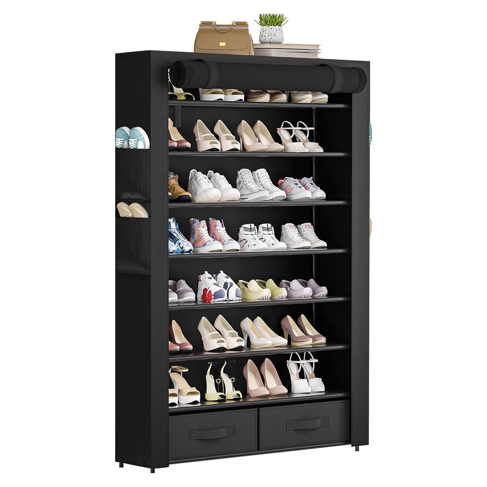 Armario para Zapatos OYREL 8 Niveles Negro Organizador 32-40 Pares