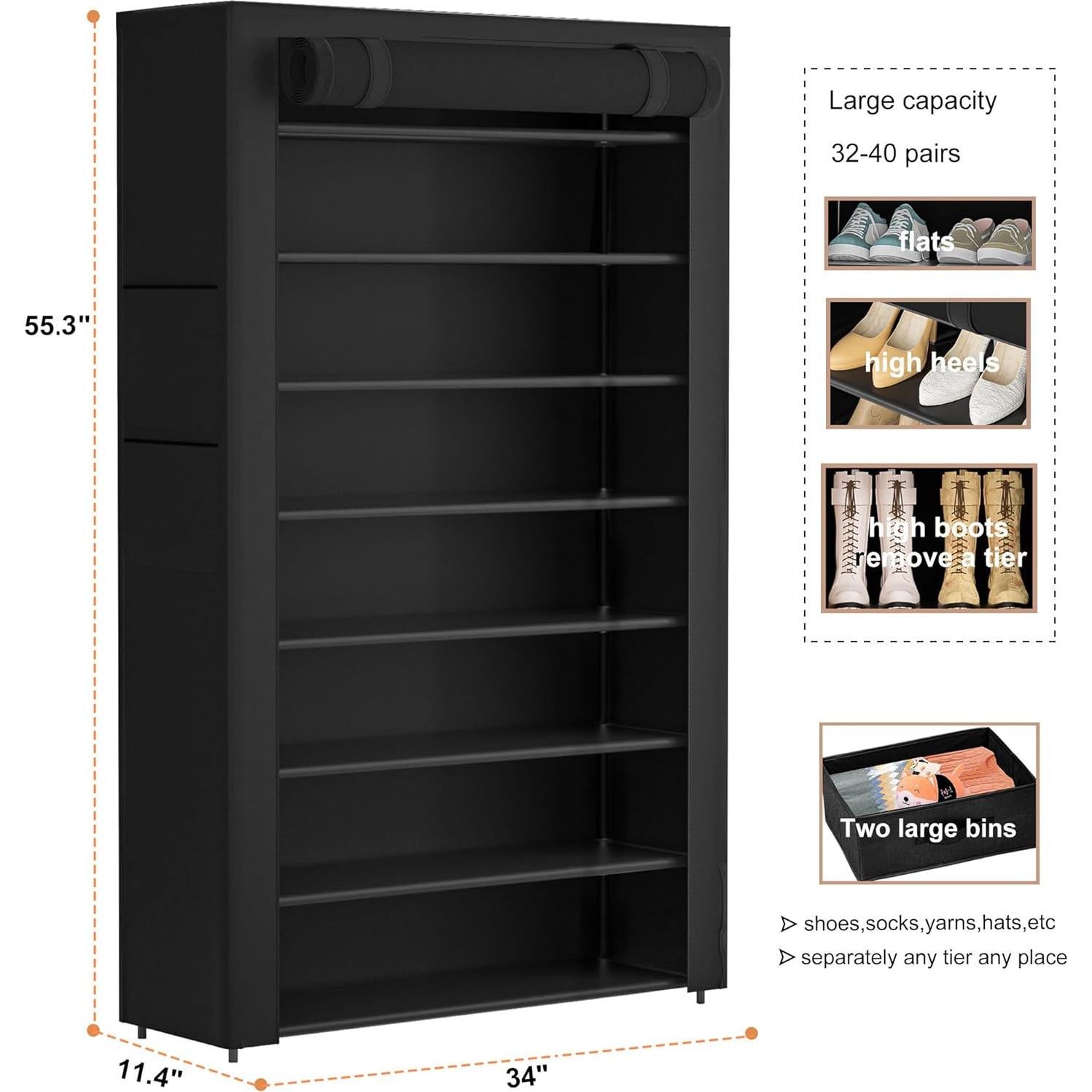 Armario para Zapatos OYREL 8 Niveles Negro Organizador 32-40 Pares