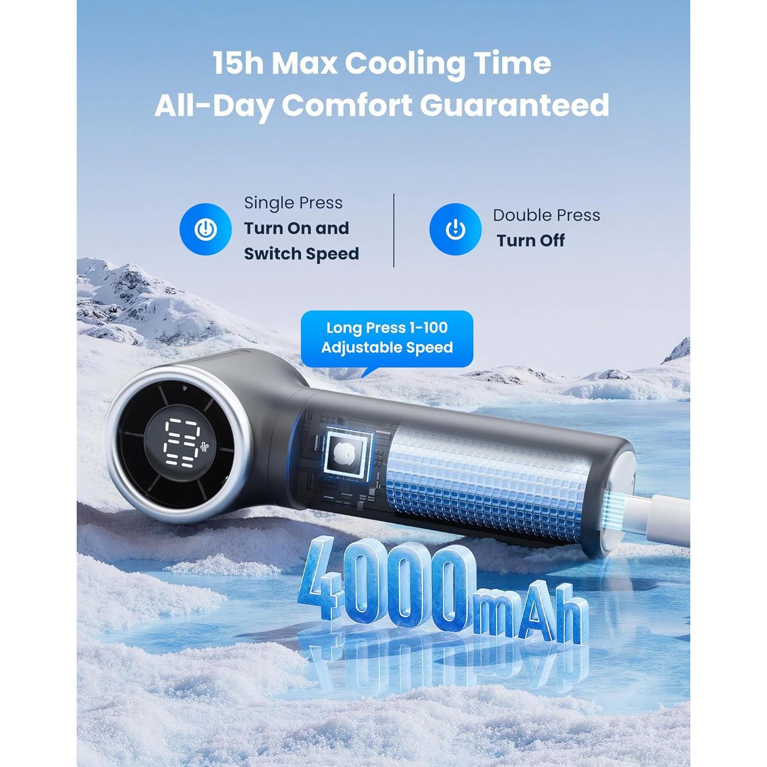 Ventilador de Mano Gaiatop Mini Turbo 4000mAh 15h Negro