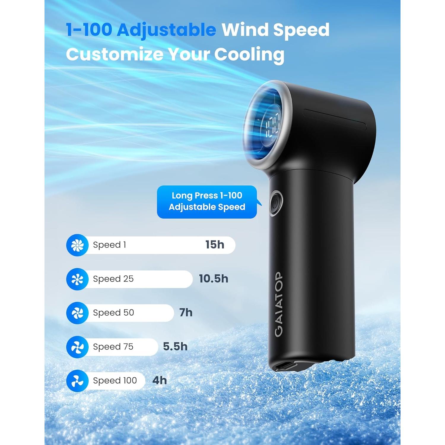 Ventilador de Mano Gaiatop Mini Turbo 4000mAh 15h Negro
