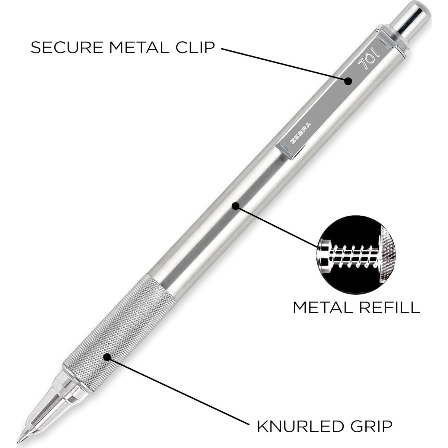 Bolígrafo retráctil Zebra Pen F-701 acero inoxidable 0.5mm