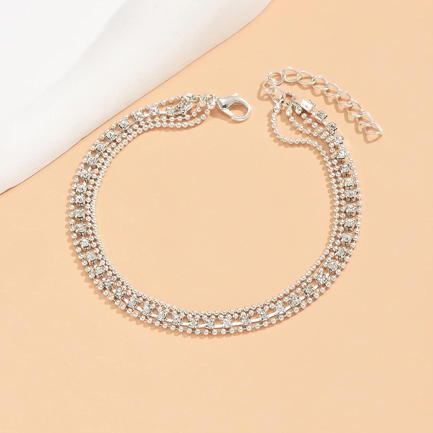 Pulsera de Tobillo de Corazón Fesciory con Rhinestones 21cm