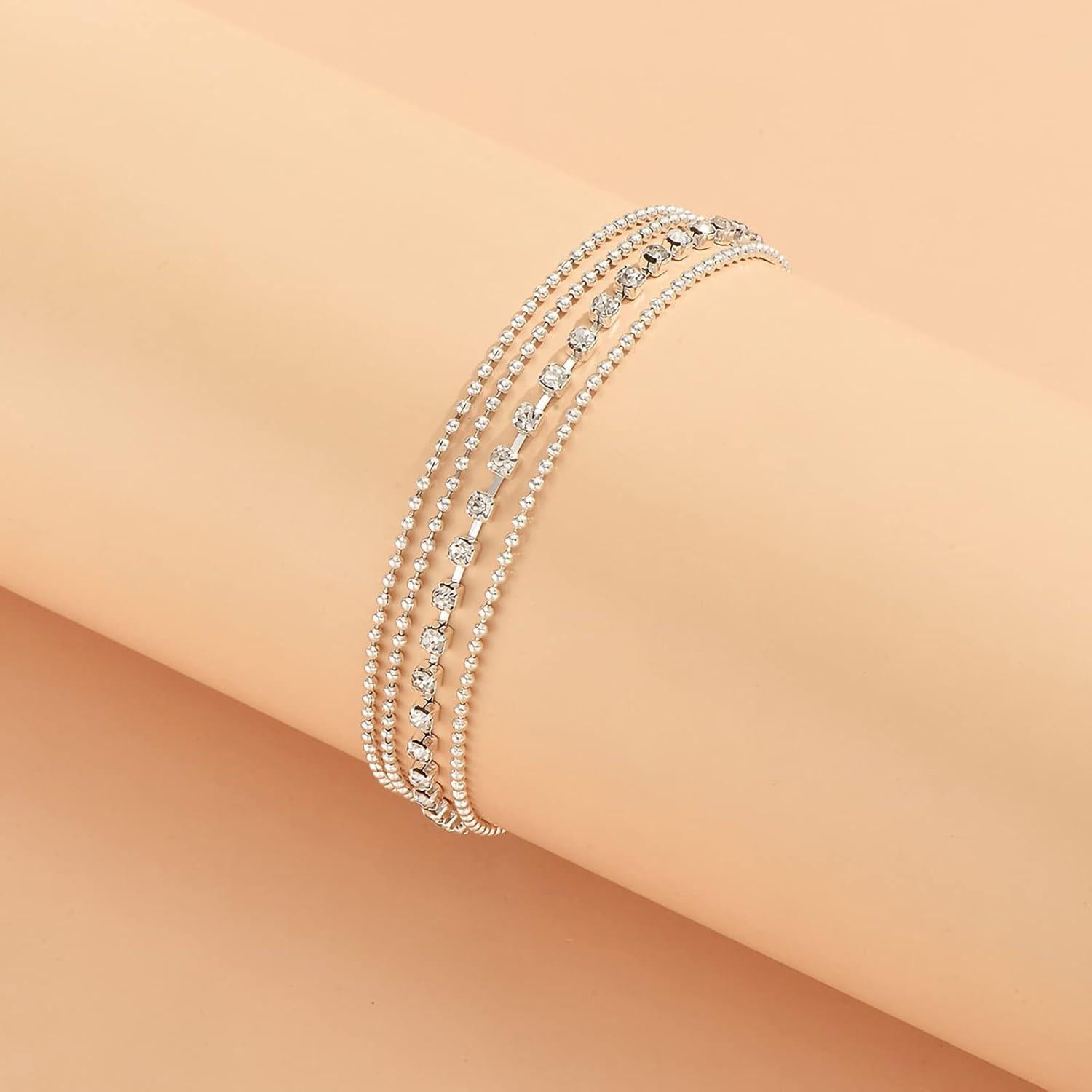 Pulsera de Tobillo de Corazón Fesciory con Rhinestones 21cm