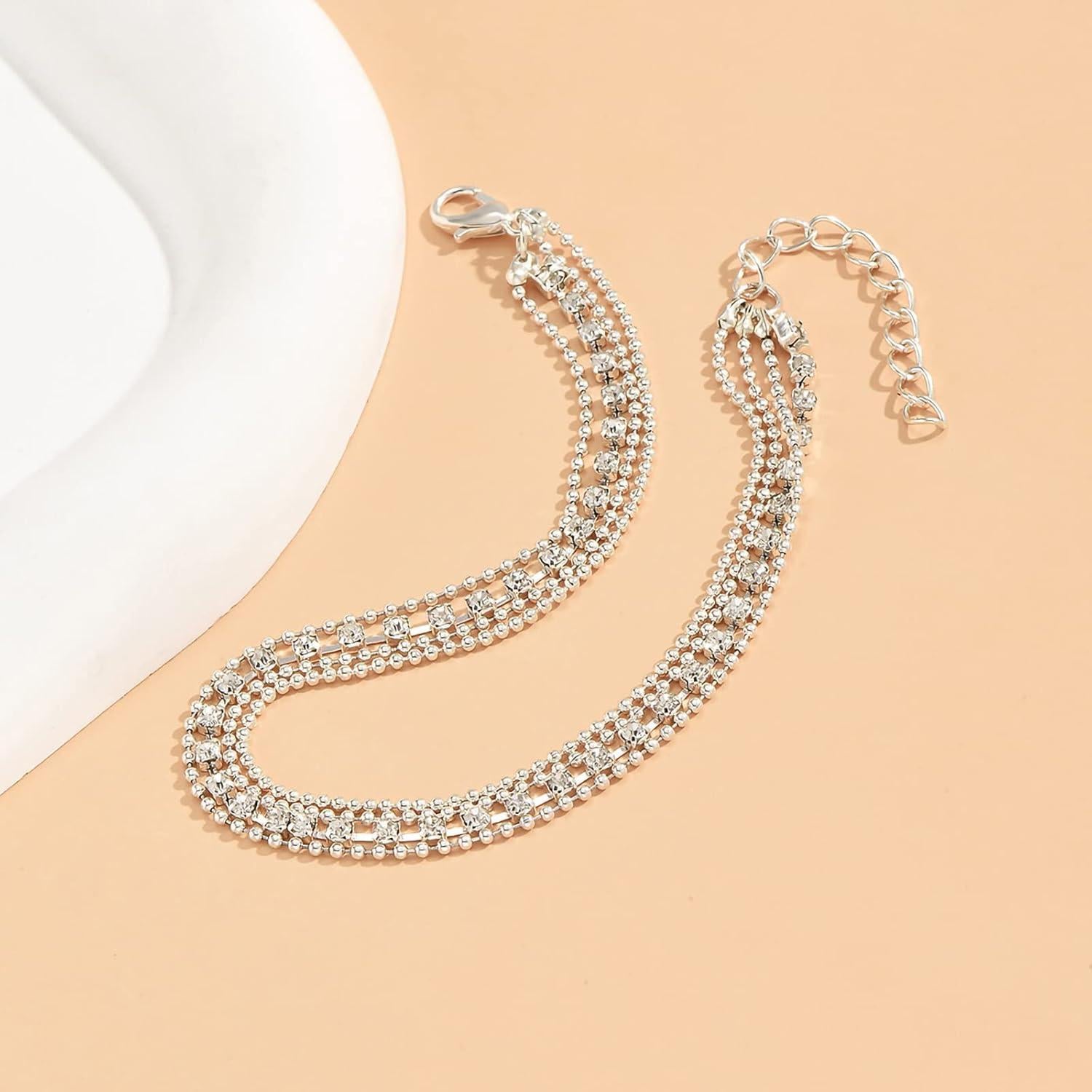 Pulsera de Tobillo de Corazón Fesciory con Rhinestones 21cm