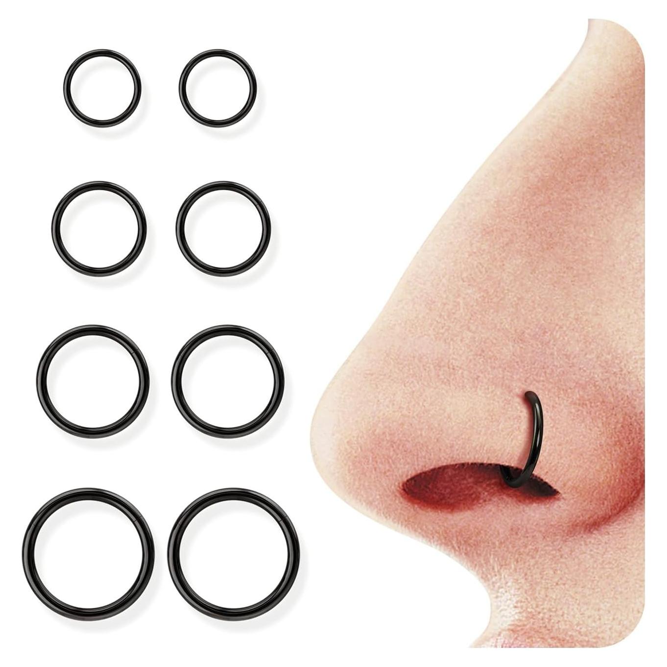 BodyBonita 9 Piezas Aros de Nariz 316L Acero Quirúrgico Hipoalergénico