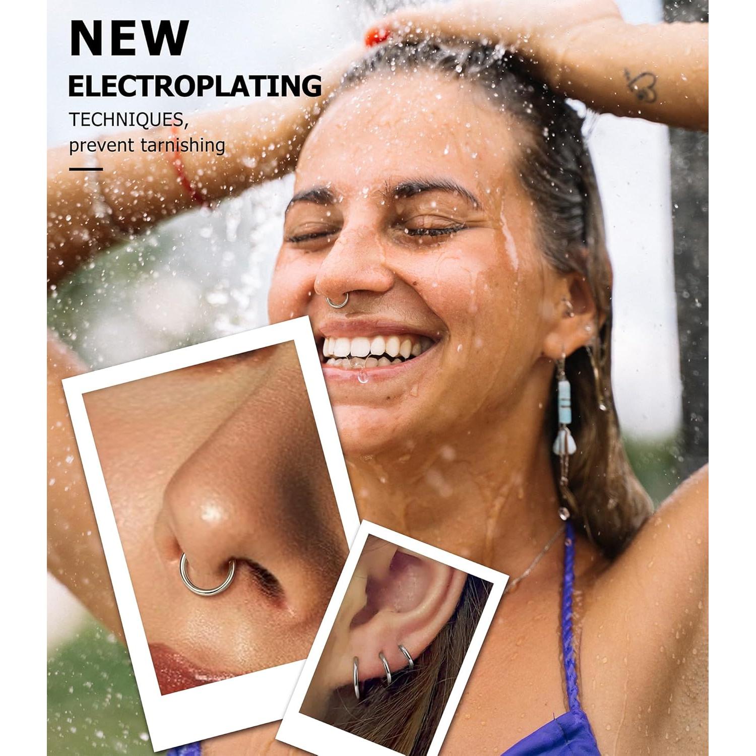 BodyBonita 9 Piezas Aros de Nariz 316L Acero Quirúrgico Hipoalergénico