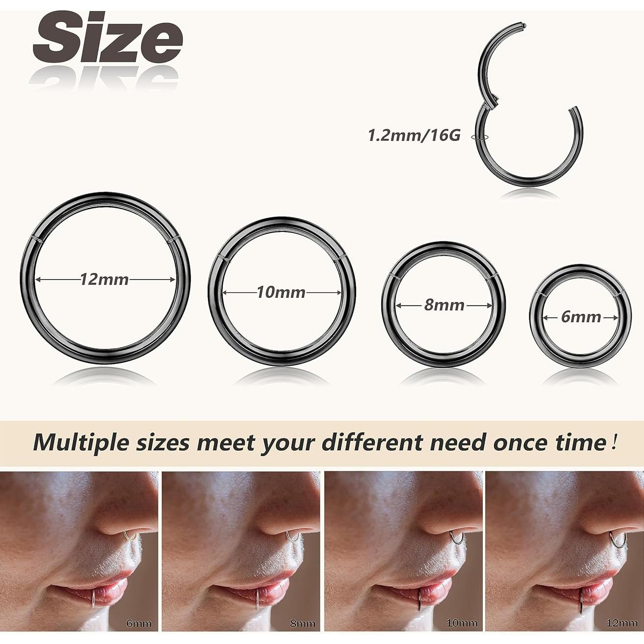 BodyBonita 9 Piezas Aros de Nariz 316L Acero Quirúrgico Hipoalergénico