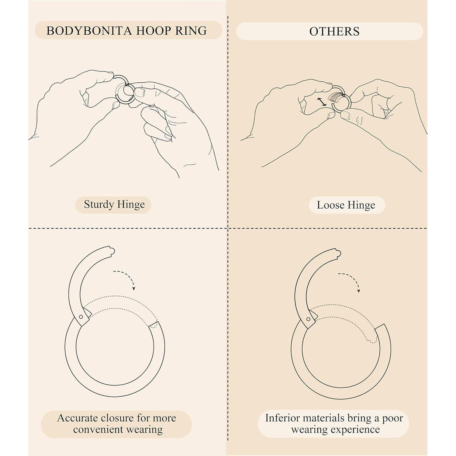 BodyBonita 9 Piezas Aros de Nariz 316L Acero Quirúrgico Hipoalergénico