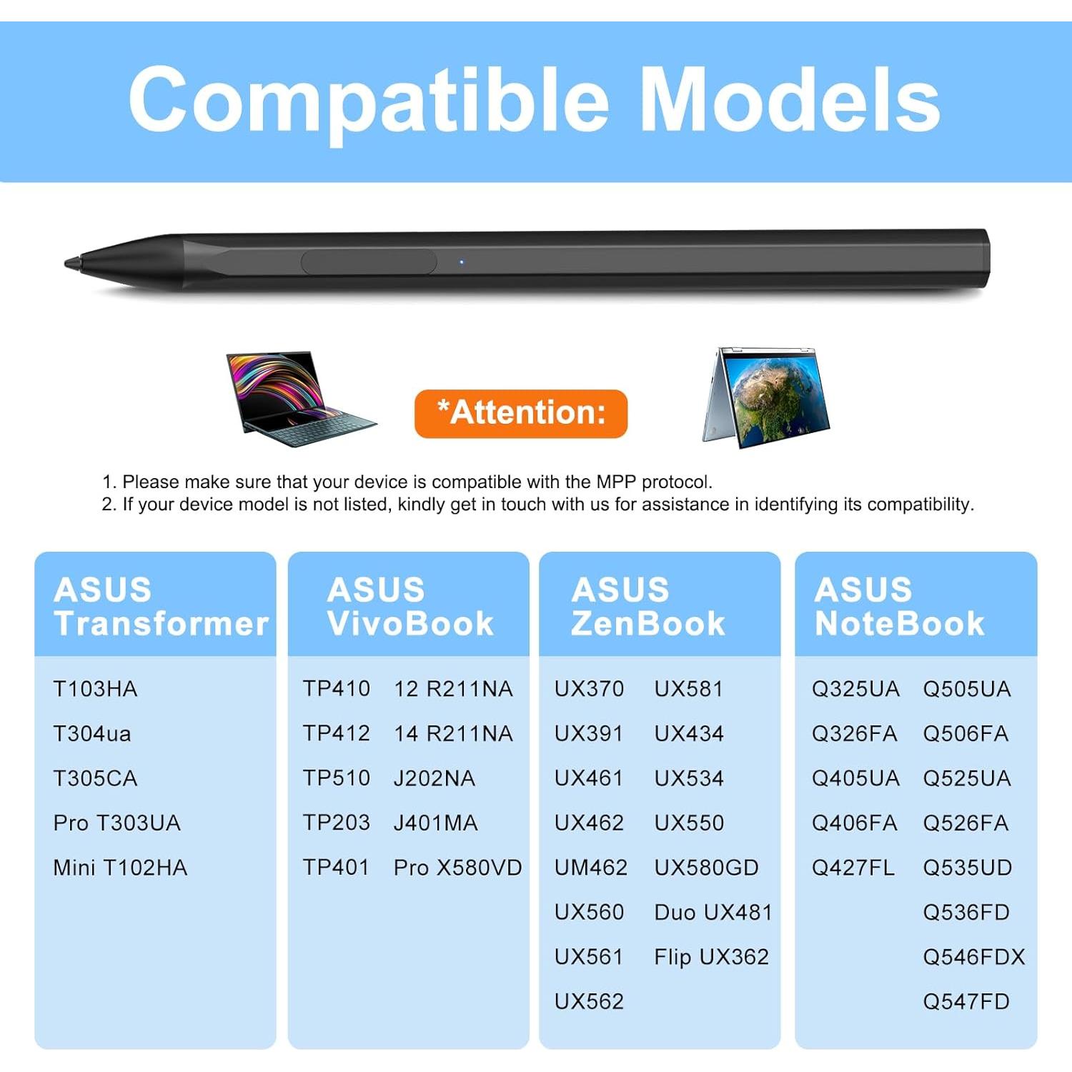 Lápiz Stylus ASUS MPP 2.0 Recargable 4096 Sensibilidad Negro