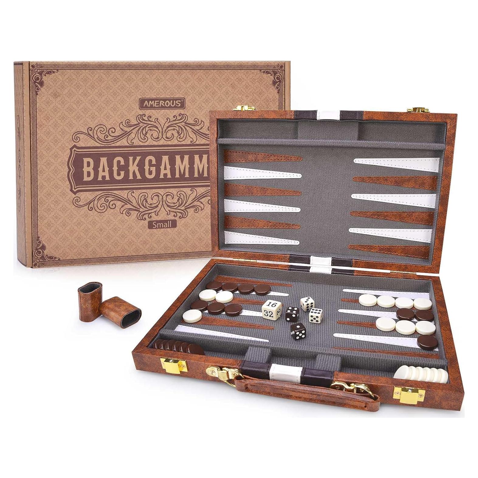 Juego de Damas AMEROUS Plegable 11" con Funda de Cuero