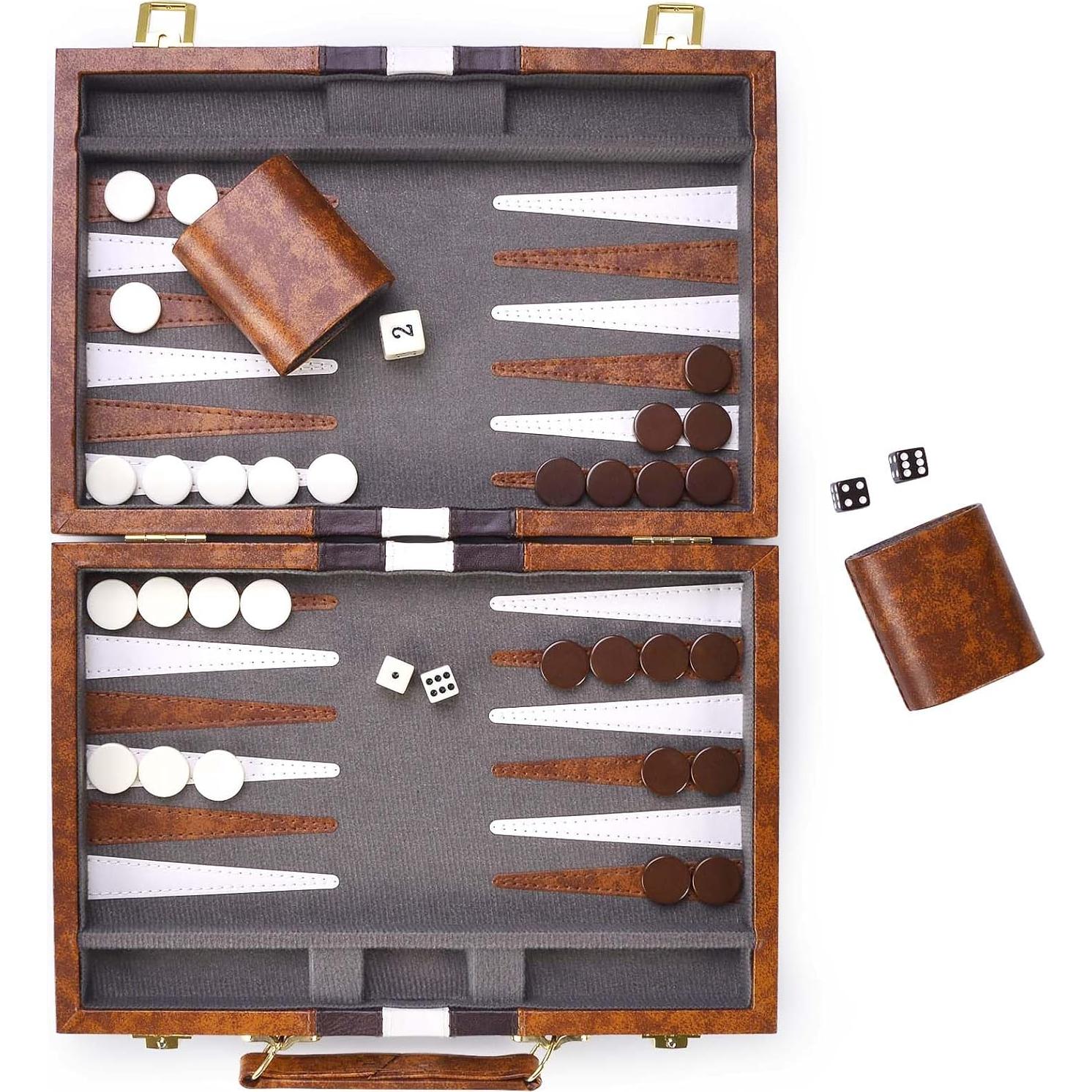 Juego de Damas AMEROUS Plegable 11" con Funda de Cuero