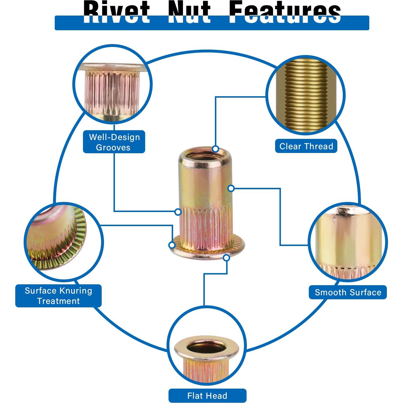 Kit de Tuercas Remachadas 400pcs JH Acero al Carbono Métrico