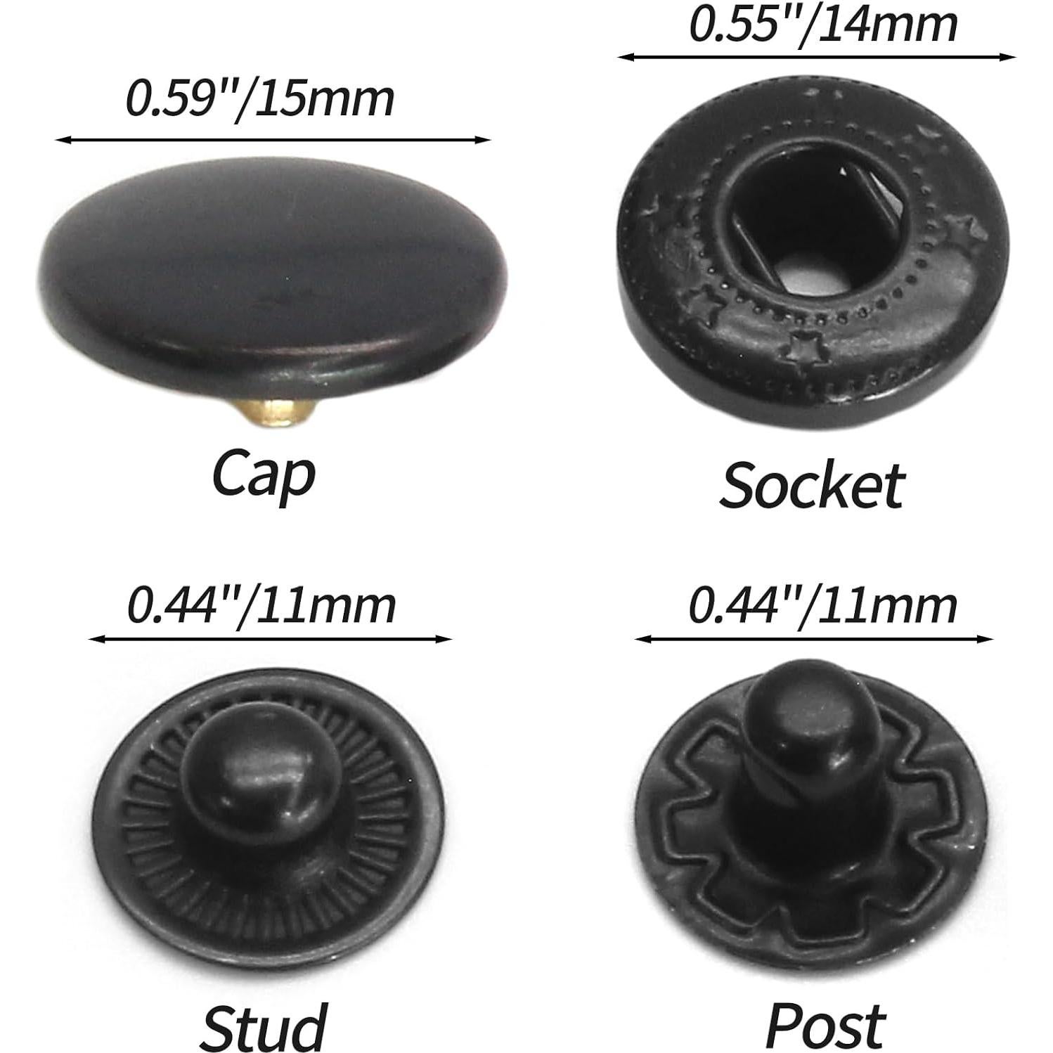 Kit de Sujetadores a Presión Coufce 15mm Metal Negro - 15 Sets