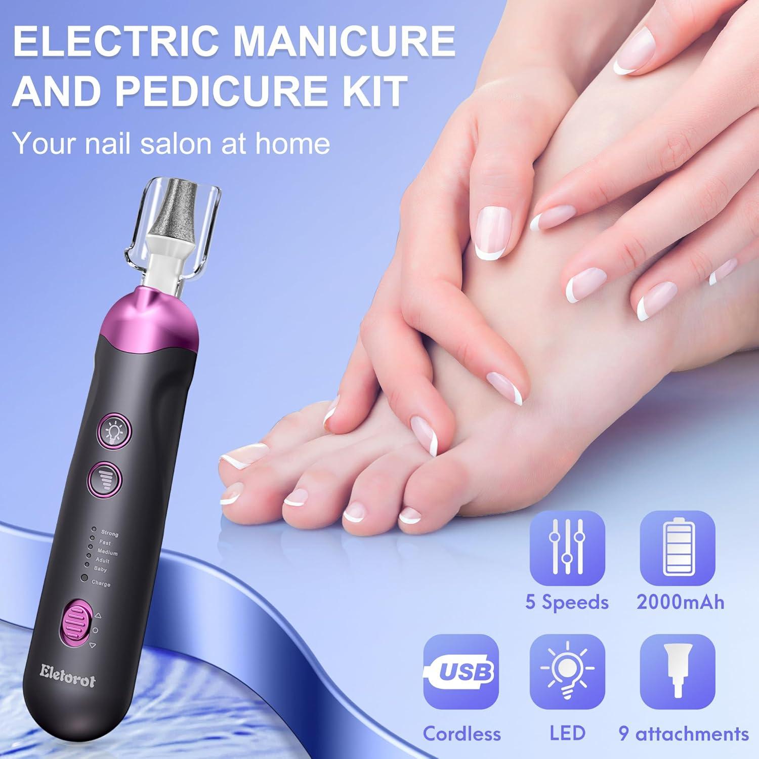 Kit de Manicura y Pedicura Eletorot 8 en 1 Recargable Inalámbrico