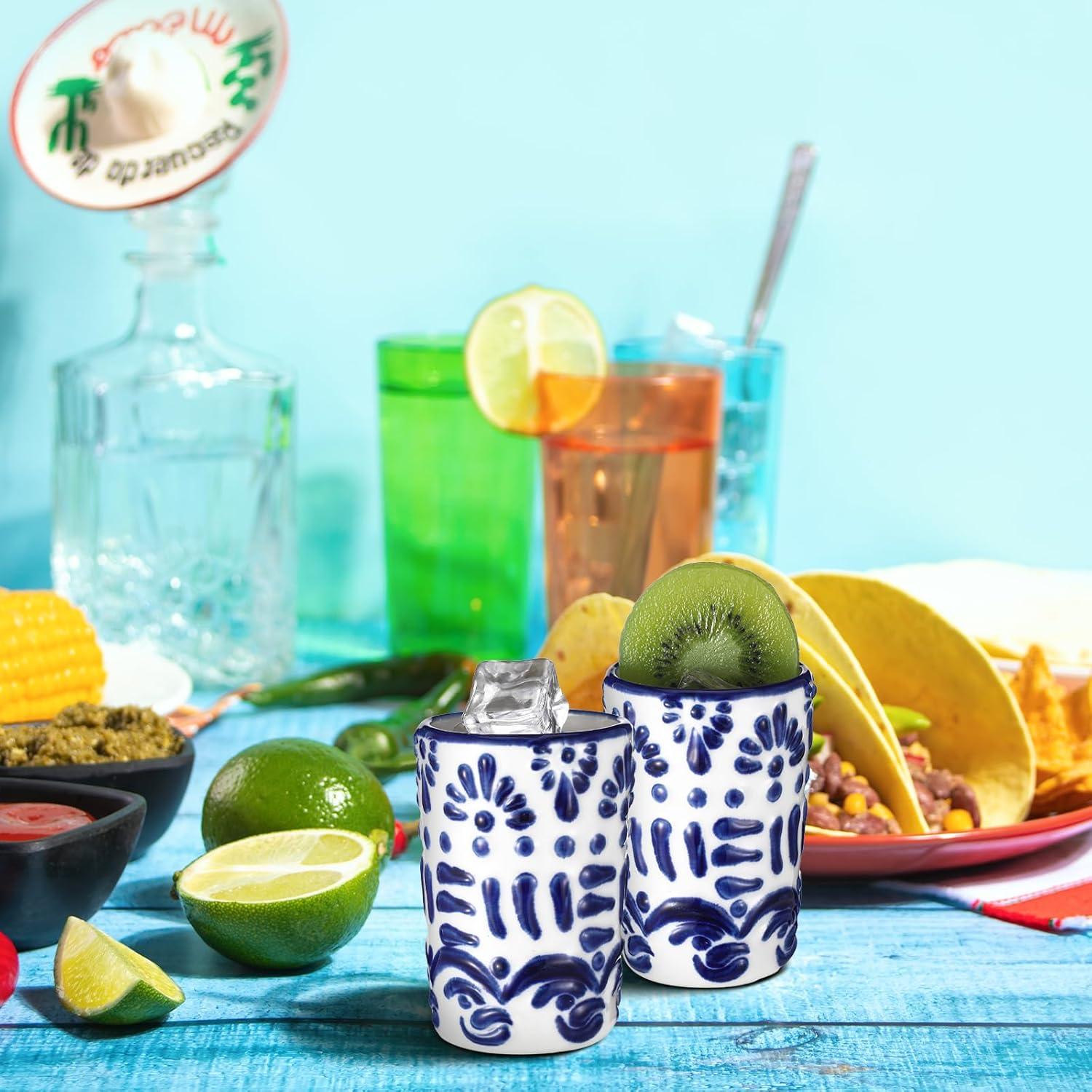 Juego de 6 Vasos de Tequila Roshtia Cerámica Azul 2 oz