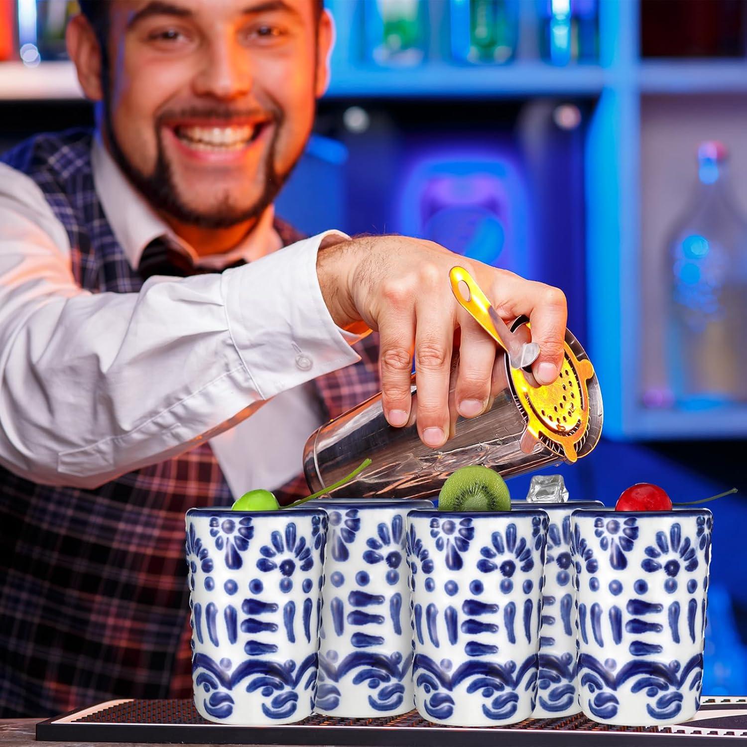 Juego de 6 Vasos de Tequila Roshtia Cerámica Azul 2 oz