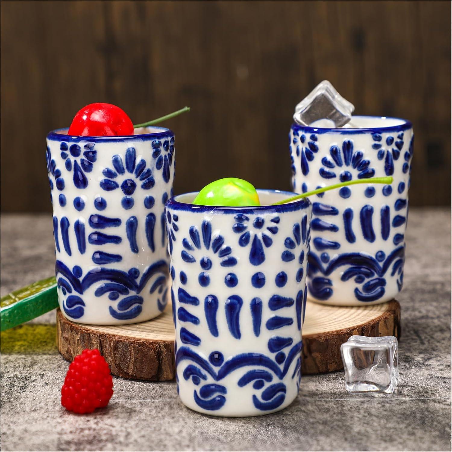 Juego de 6 Vasos de Tequila Roshtia Cerámica Azul 2 oz
