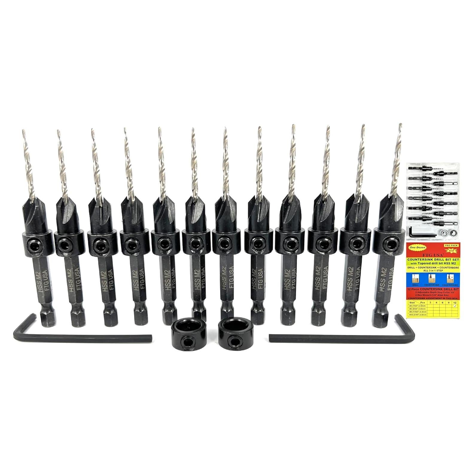 Juego de Brocas de Avellanado FTG 12 Piezas #4 para Madera