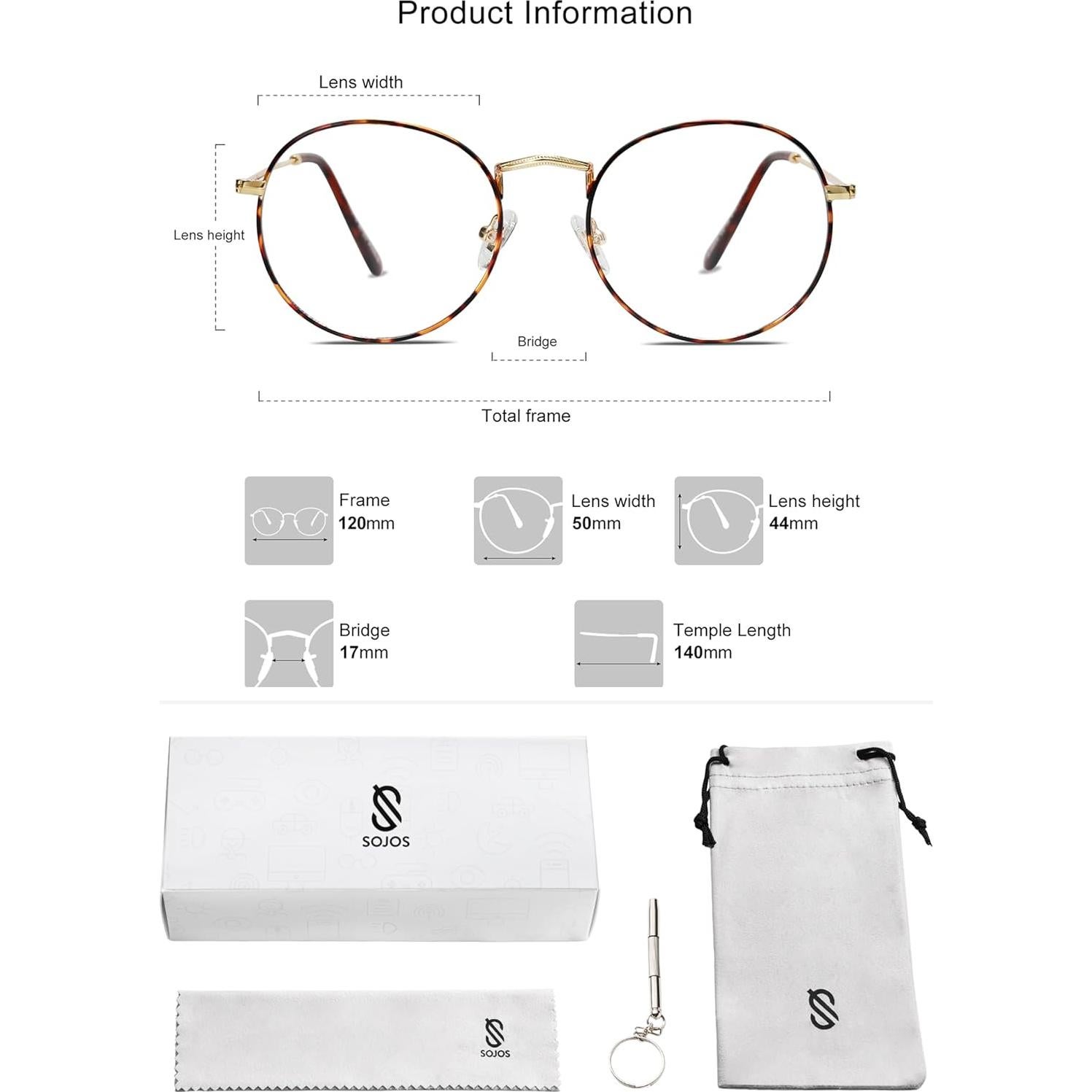 Gafas de Computadora SOJOS Bloqueo Luz Azul Redondas SJ5024B