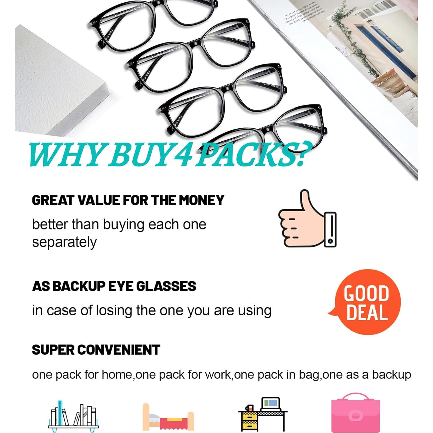 4 Paquetes de Gafas de Lectura WEMOOTANTS con Bloqueo Luz Azul 1.0 a 4.0