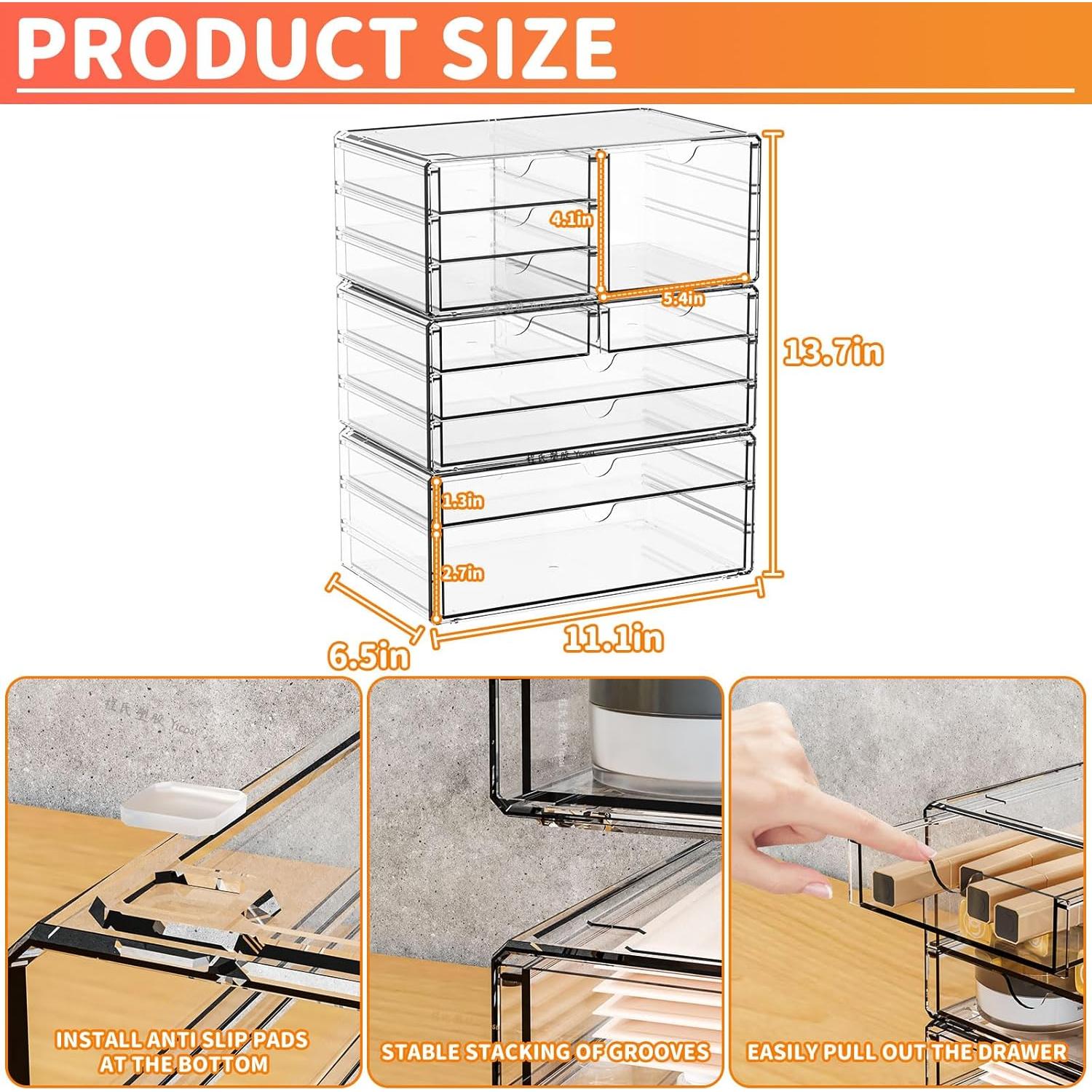 Organizador de Cajones Apilable Yieach 3Pack 10 Cajones Acrílico