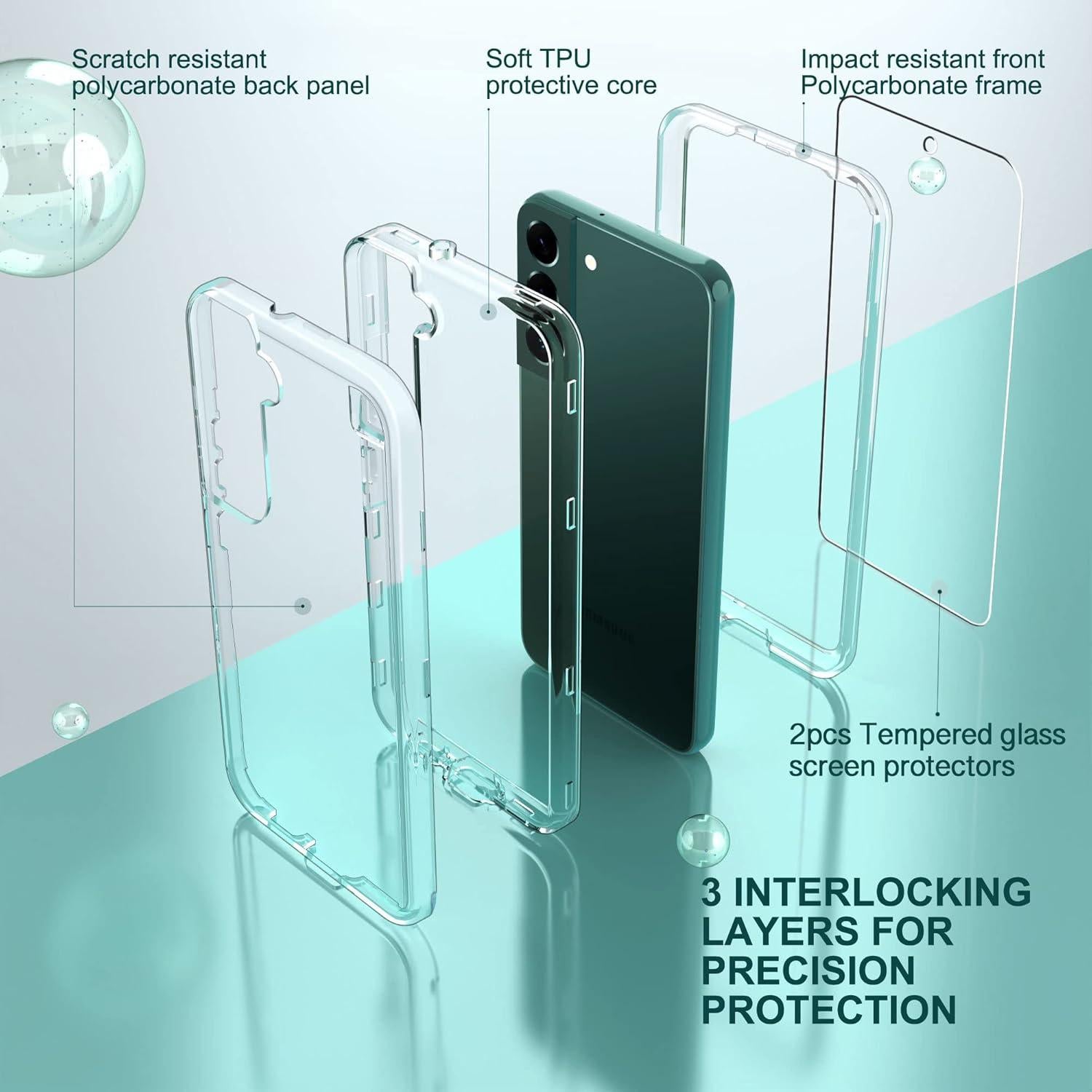 Funda KIOMY Transparente 3 en 1 para Samsung Galaxy S22 + 2 Protectores