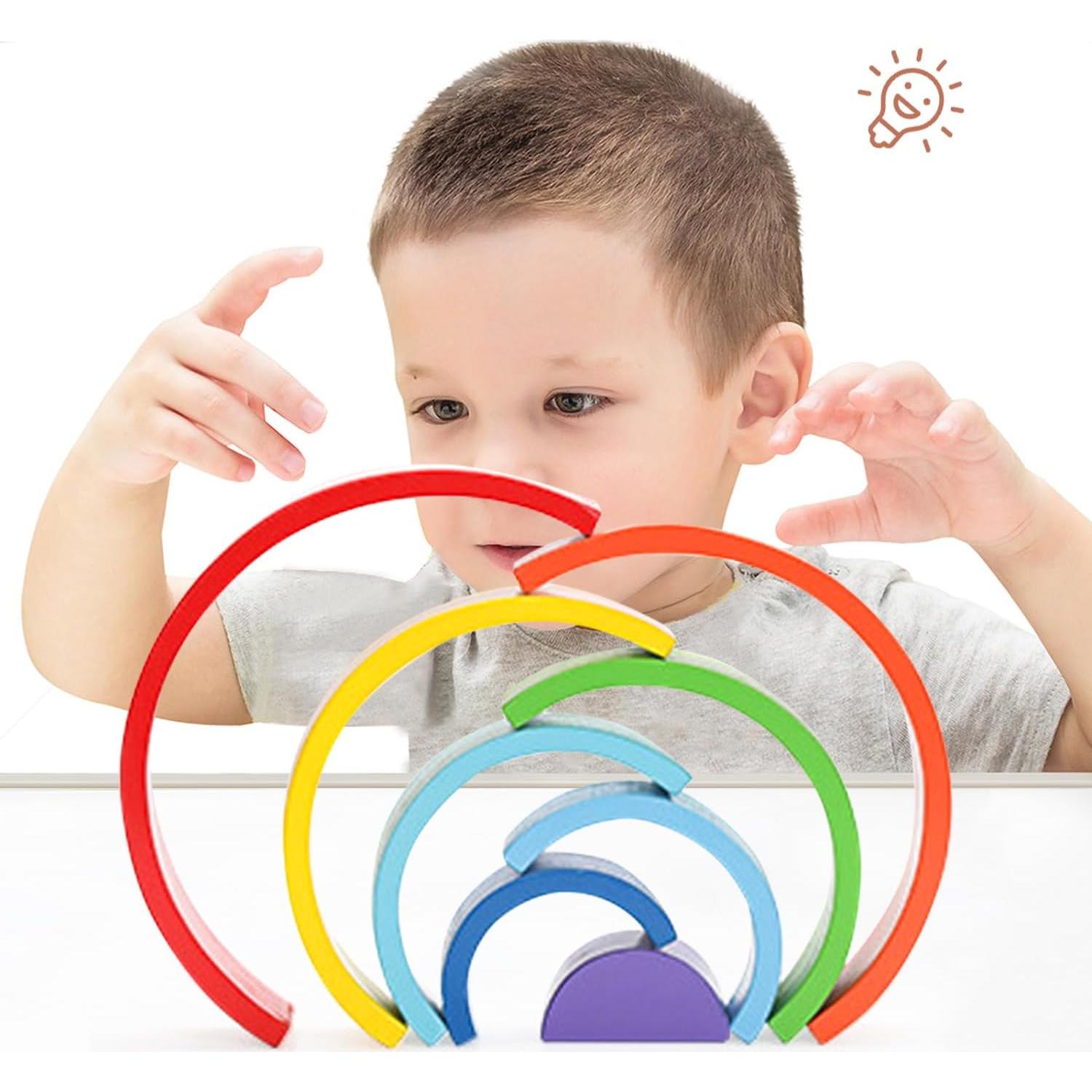 Juguete de Apilamiento Arcoíris de Madera TUOWITA 8 Capas