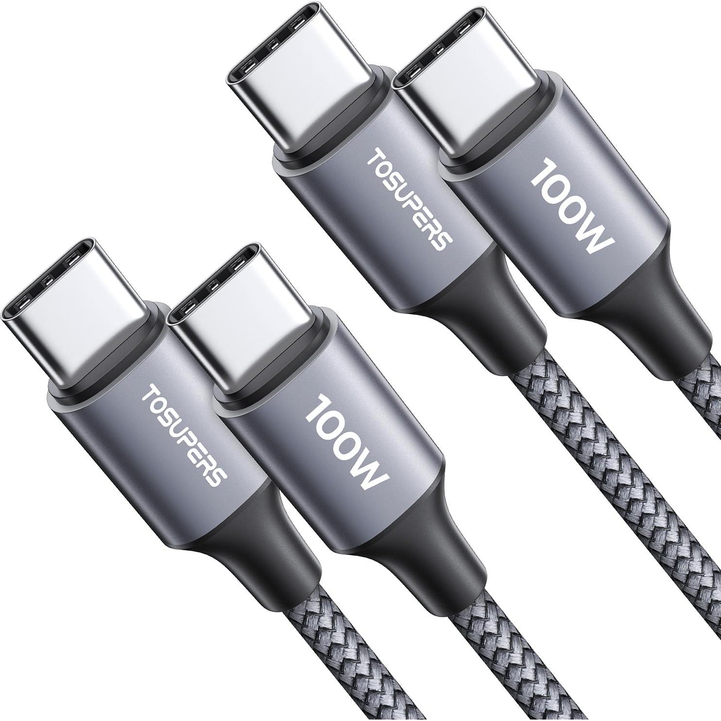 Cable USB-C a USB-C 100W TOSUPERS 5FT (Paquete de 2)
