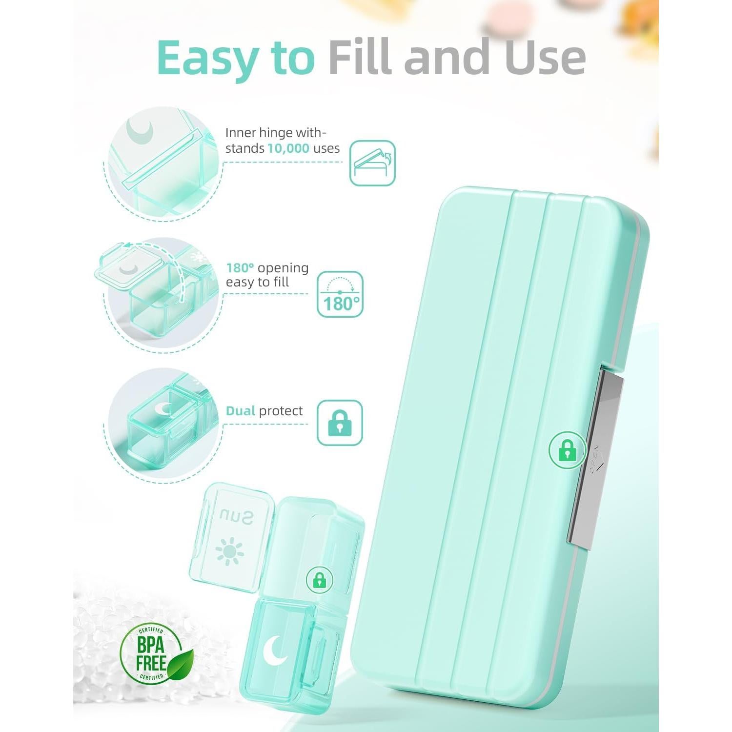 Organizador de Pastillas Semanal Betife AM PM 7 Días Verde