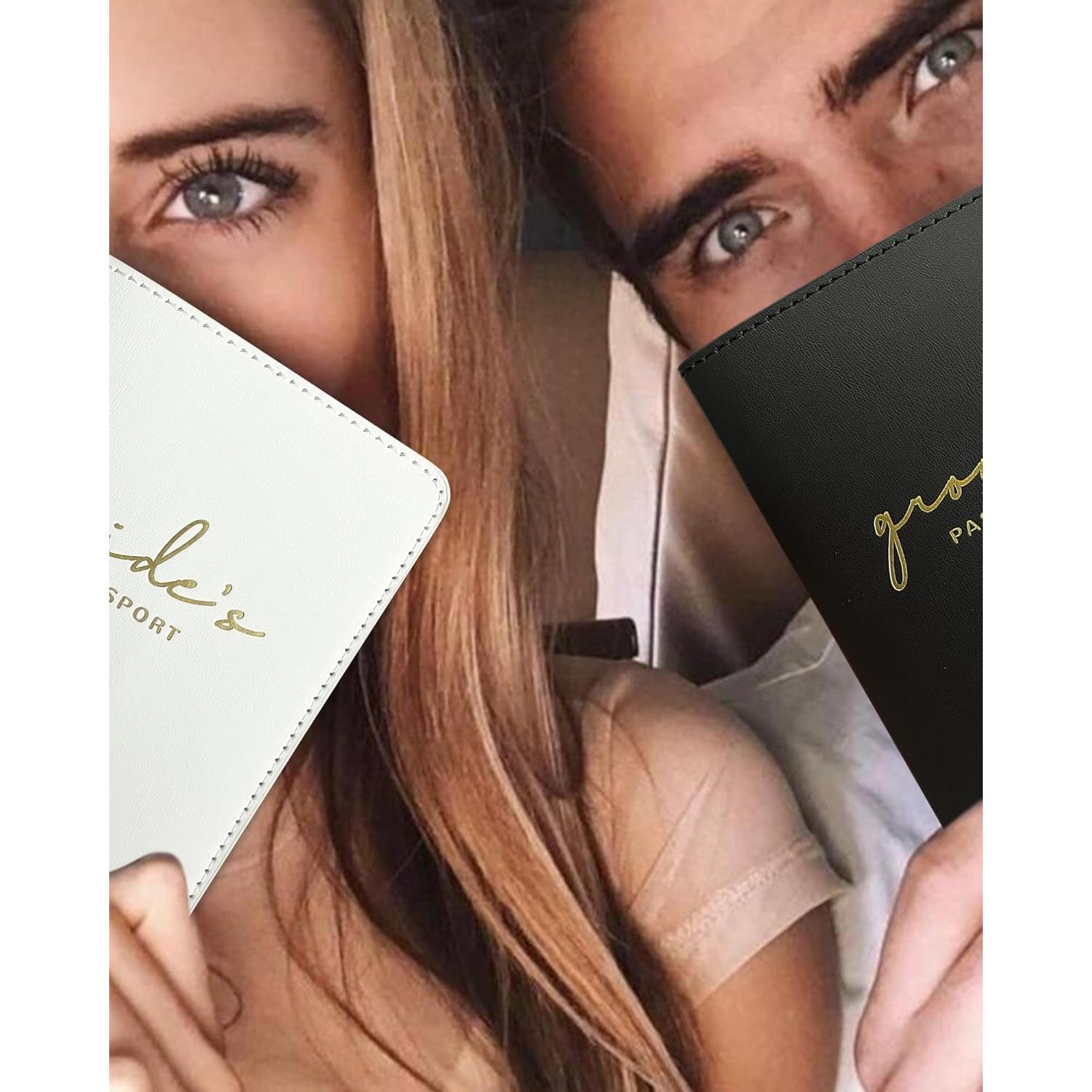 Juego de Fundas de Pasaporte Novios HubbyWifeyGifts - Protección de Viaje